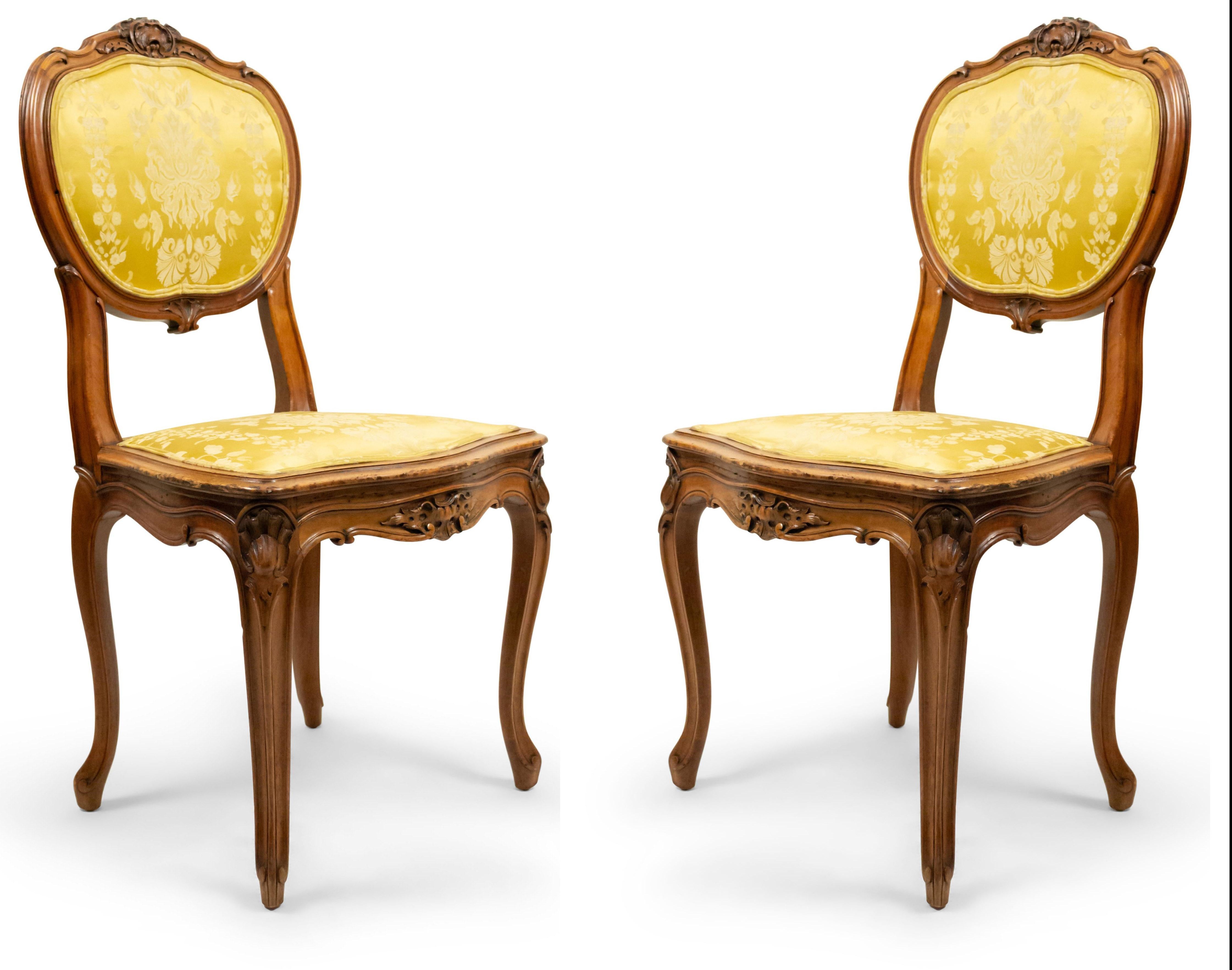 Set of 10 French Louis XV Gold Damask Side Chairs For Sale 10