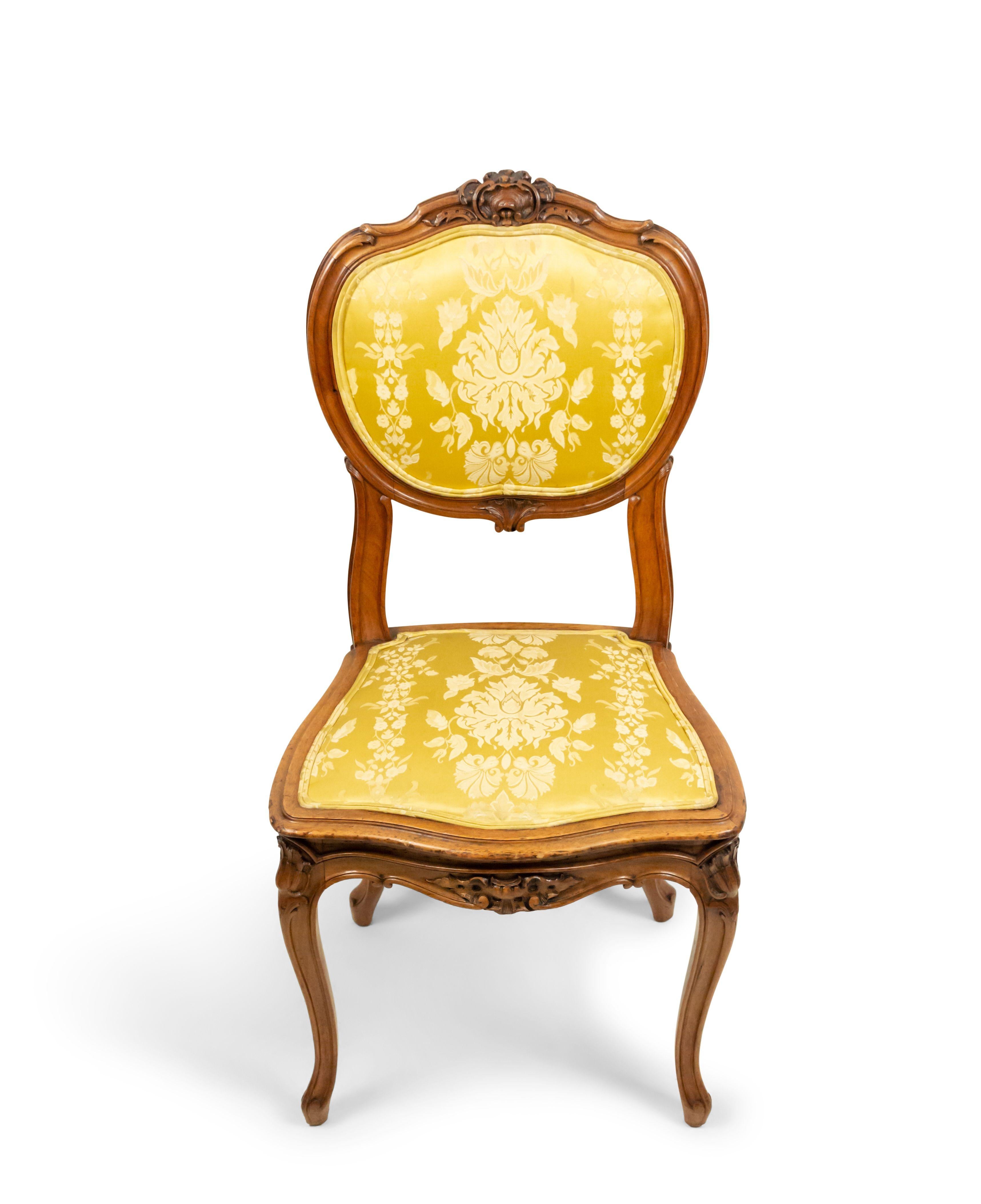 Set of 10 French Louis XV Gold Damask Side Chairs For Sale 11