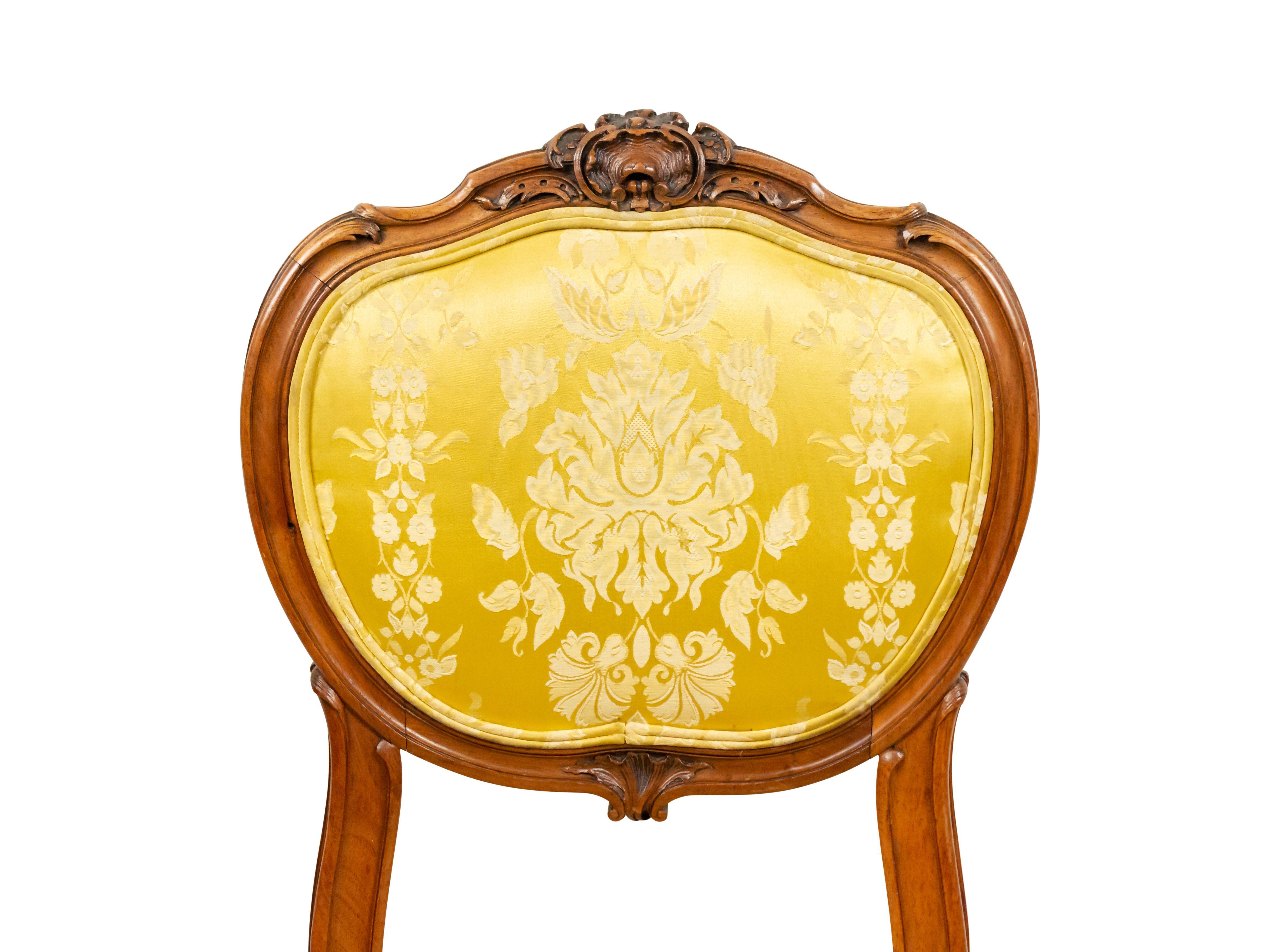 Set of 10 French Louis XV Gold Damask Side Chairs In Good Condition For Sale In New York, NY