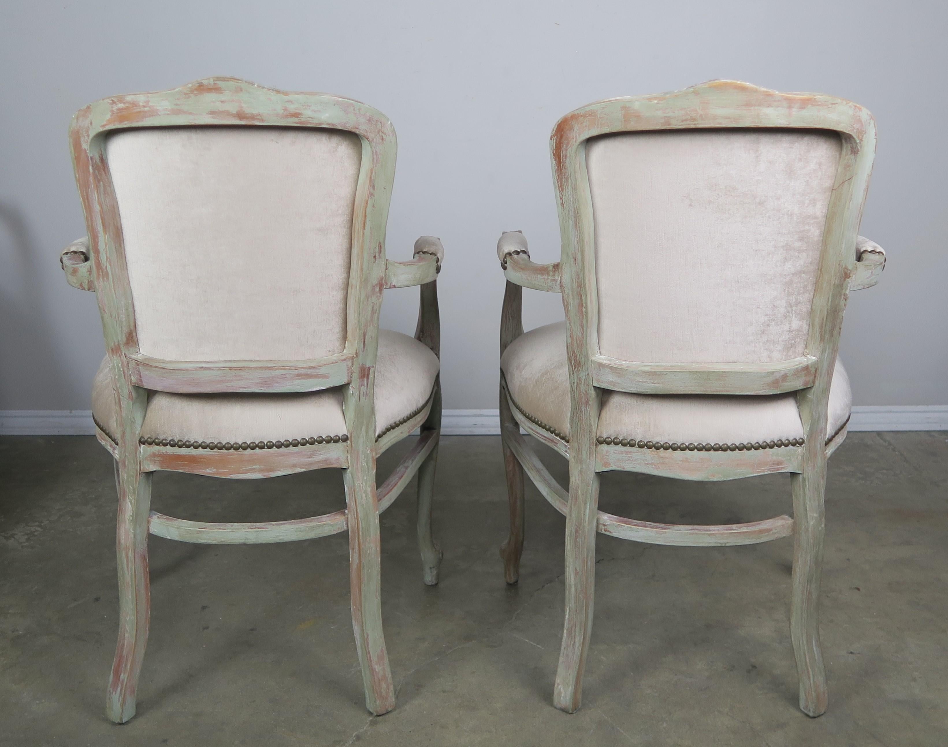 Set of 10 French Louis XV Style Velvet Armchairs 1