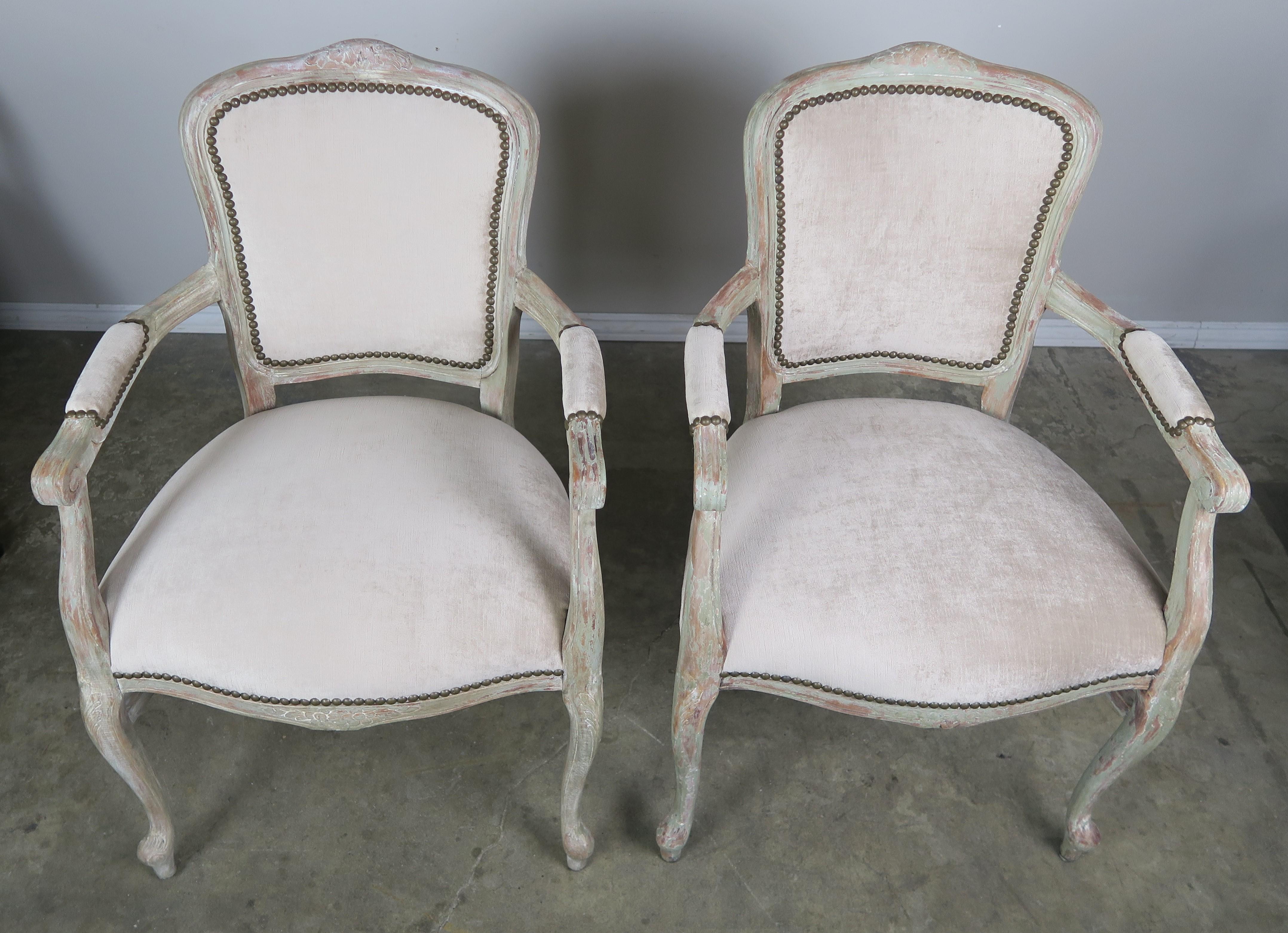 Set of 10 French Louis XV Style Velvet Armchairs 2