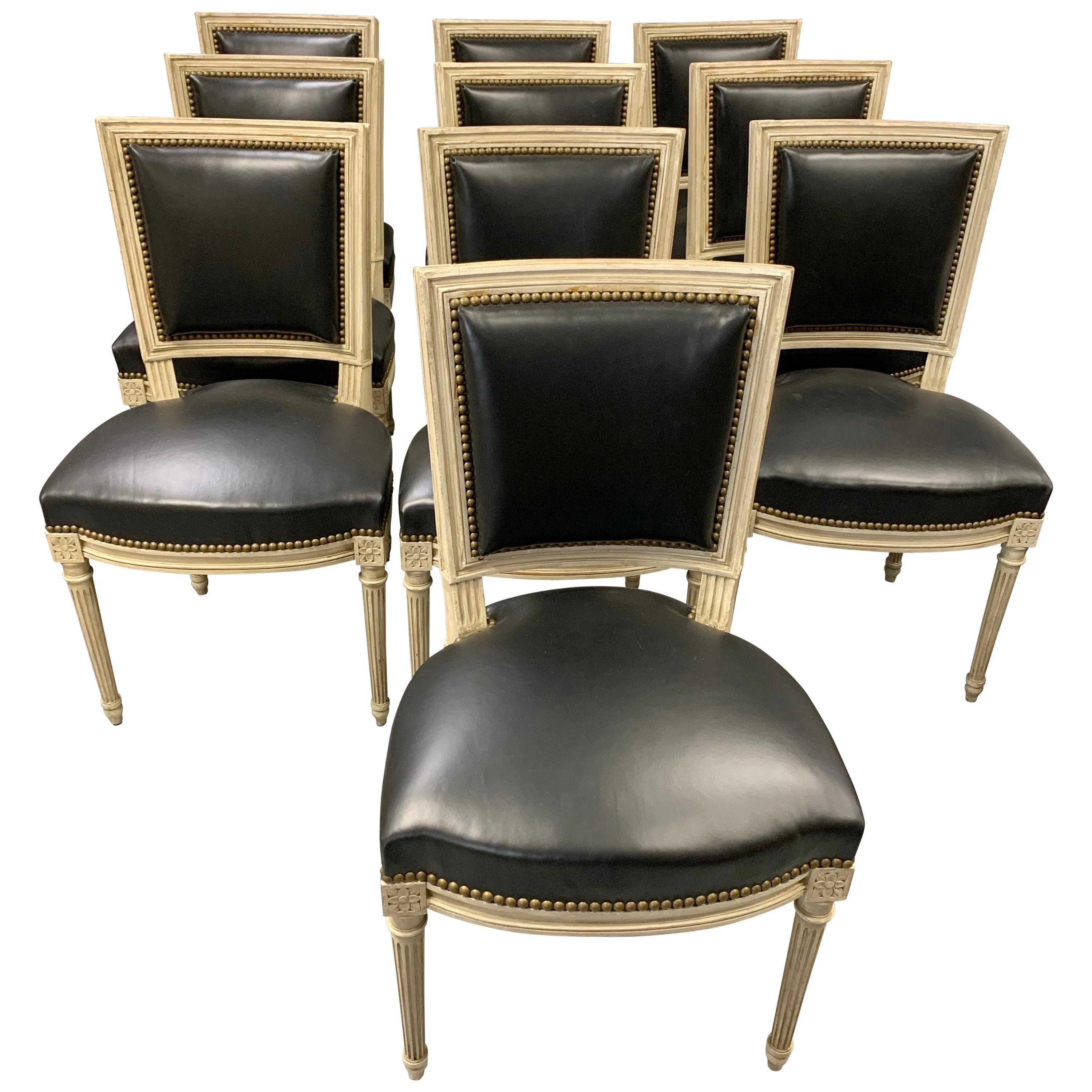 Set of 10 French Louis XVI Style Dining Chairs
