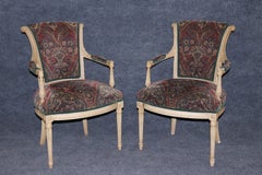 Set of 10 French Louis XVI Style Paint Decorated Dining Chairs with Plush Fabric
