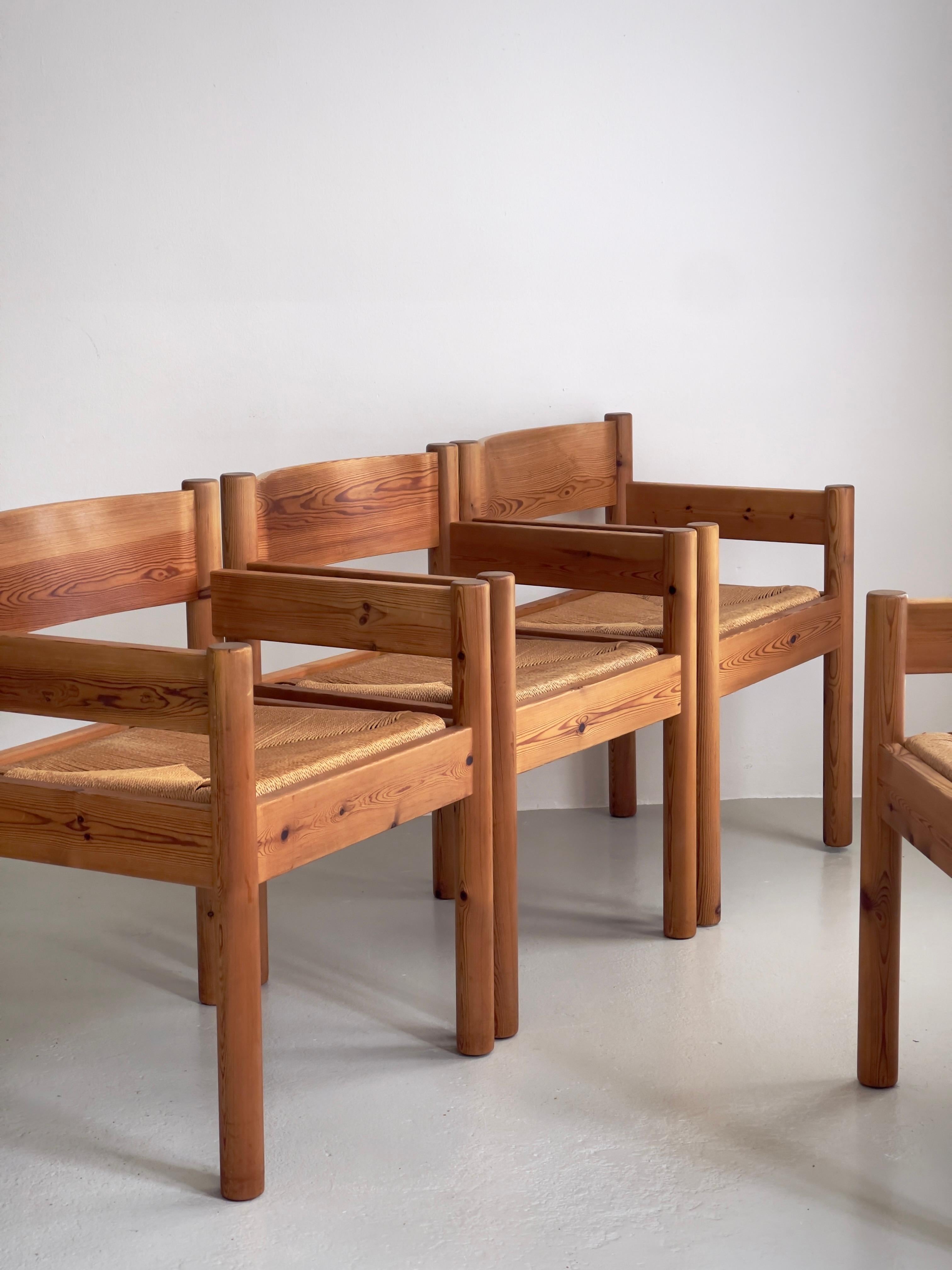 Fait main Ensemble de 10 chaises de salle à manger Friis & Moltke Danemark 1970, pin massif et corde de papier. en vente