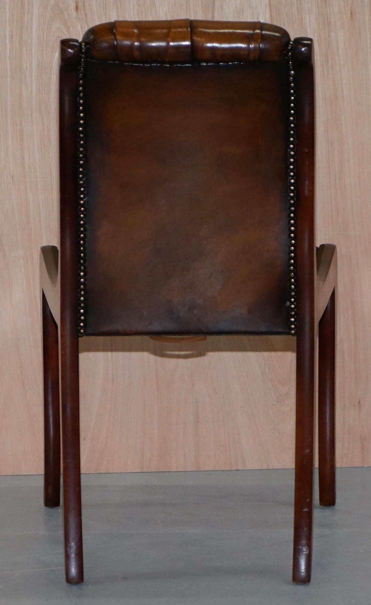 Set of 10 Fully Restored Chesterfield Dining Chairs Whisky Brown Leather Ten Set 2