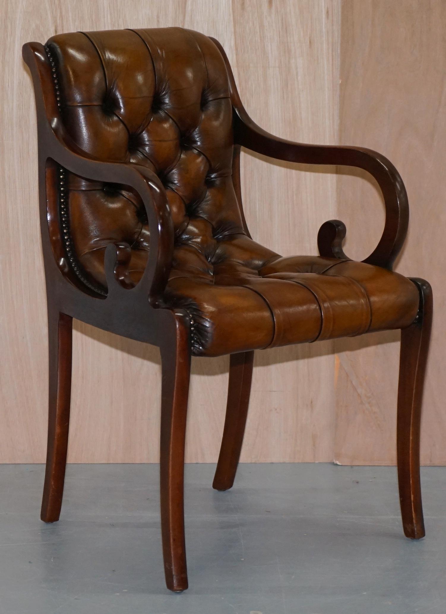 Set of 10 Fully Restored Chesterfield Dining Chairs Whisky Brown Leather Ten Set 3