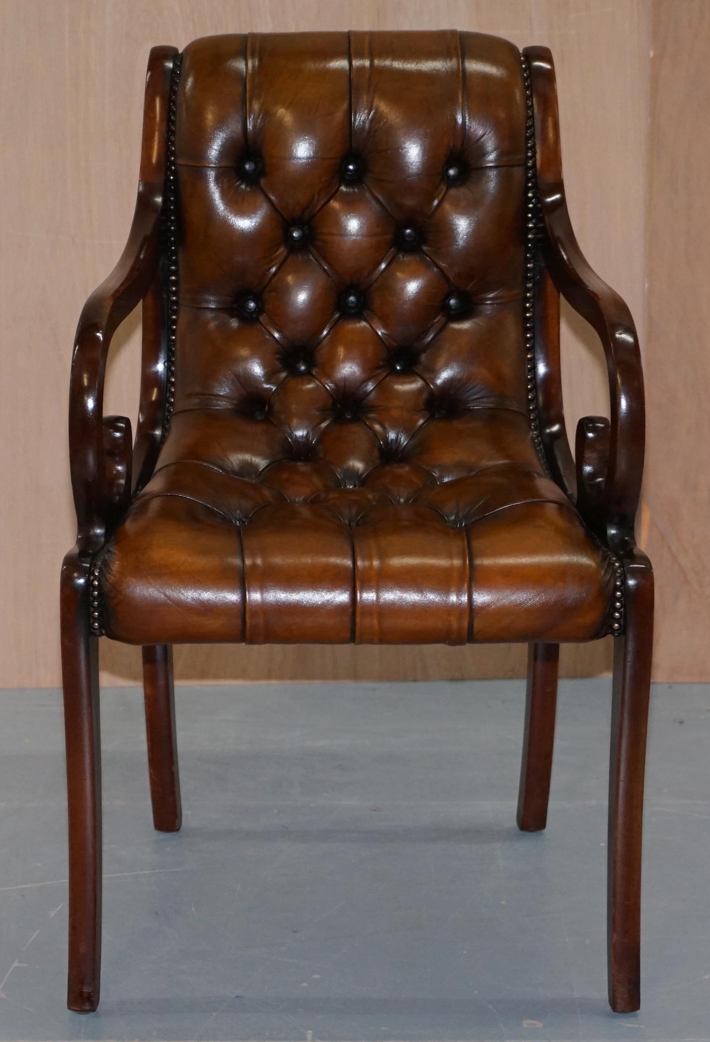 Set of 10 Fully Restored Chesterfield Dining Chairs Whisky Brown Leather Ten Set 4