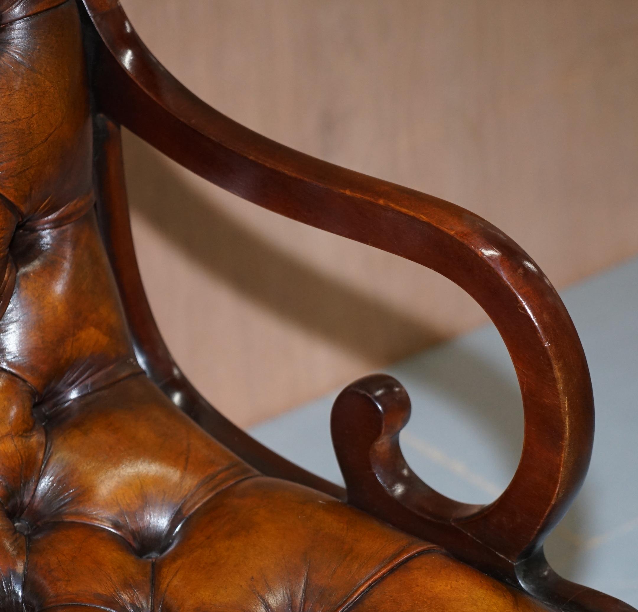 Set of 10 Fully Restored Chesterfield Dining Chairs Whisky Brown Leather Ten Set 7
