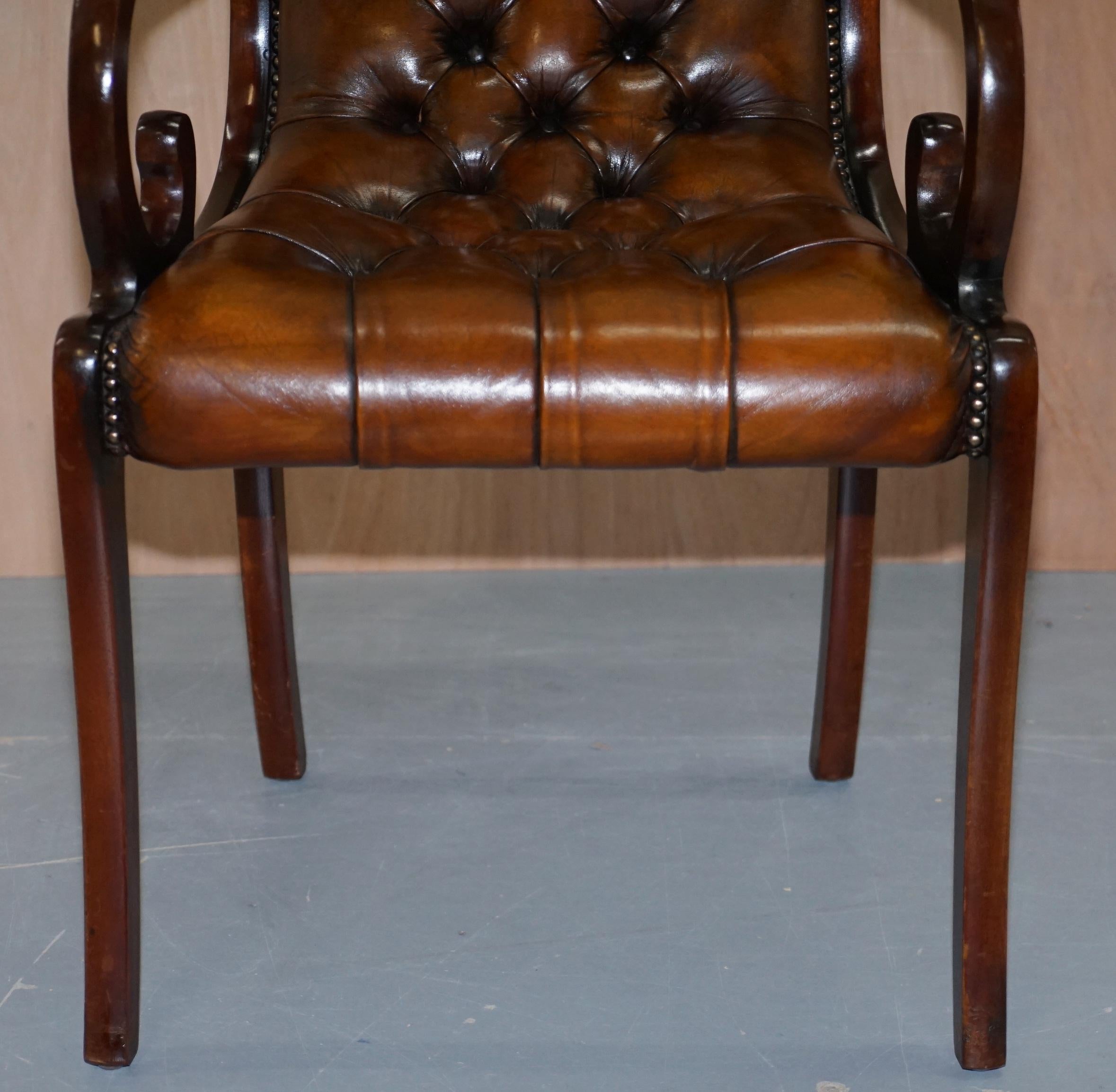 Set of 10 Fully Restored Chesterfield Dining Chairs Whisky Brown Leather Ten Set 8