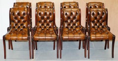 Set of 10 Fully Restored Chesterfield Dining Chairs Whisky Brown Leather Ten Set