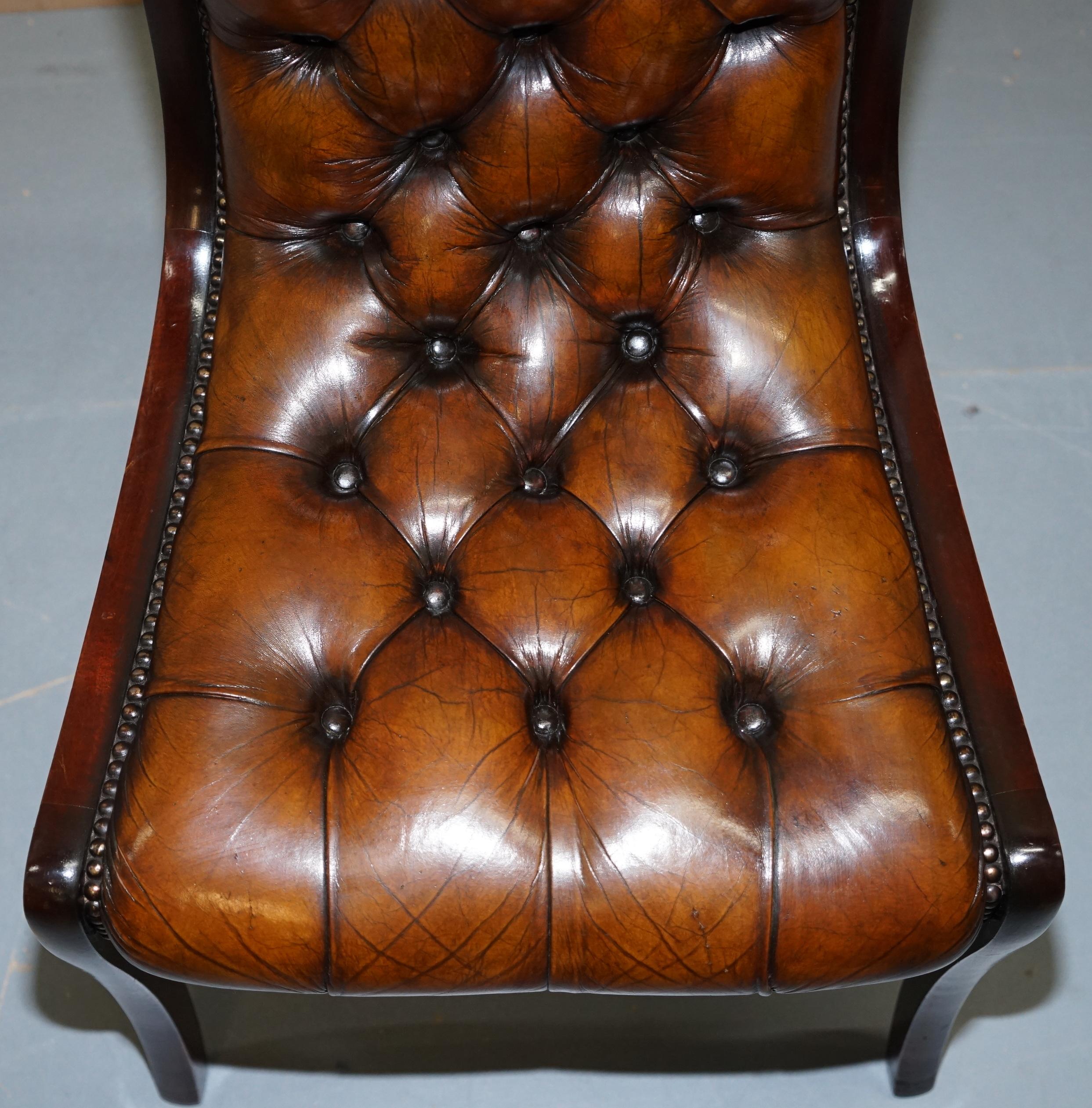 Hand-Crafted Set of 10 Fully Restored Chesterfield Dining Chairs Whisky Brown Leather Ten Set