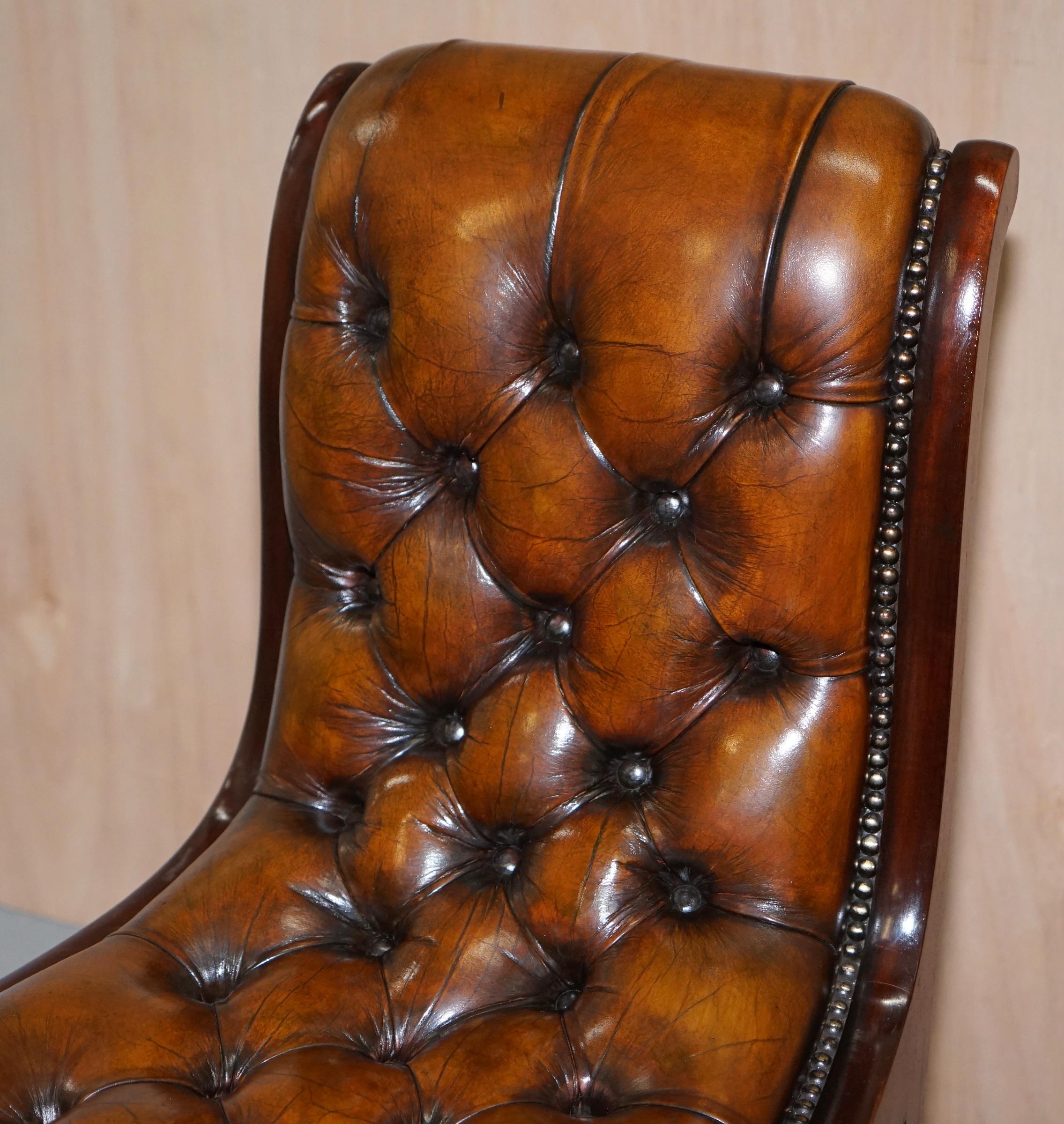 Set of 10 Fully Restored Chesterfield Dining Chairs Whisky Brown Leather Ten Set In Good Condition In West Sussex, Pulborough