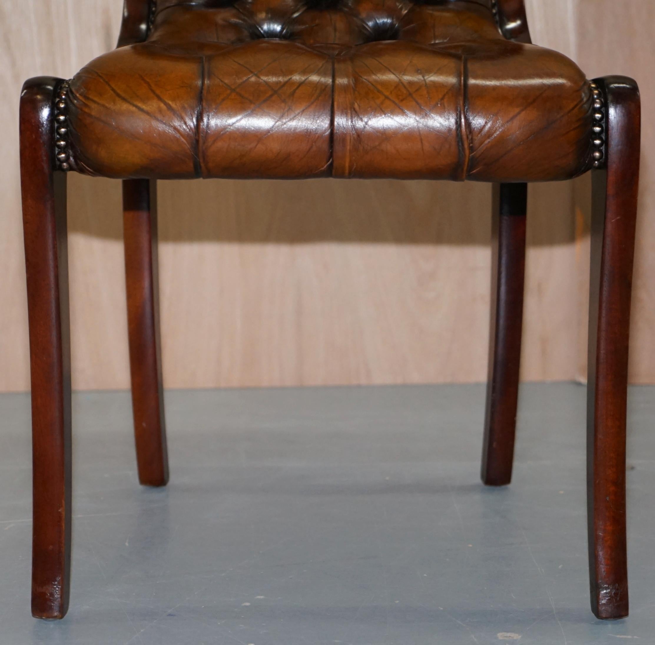 20th Century Set of 10 Fully Restored Chesterfield Dining Chairs Whisky Brown Leather Ten Set