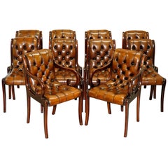 Lot de 10 chaises de salle à manger Chesterfield entièrement restaurées en cuir brun whisky Lot de 10