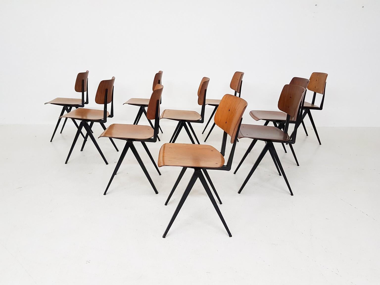 The iconic school or office chair of the Dutch midcentury. Many of us Dutch grew up with these chairs. Writing our homework and listening to what the teacher had to say. They are sturdy and have a beautiful design. They are actually so sturdy, they