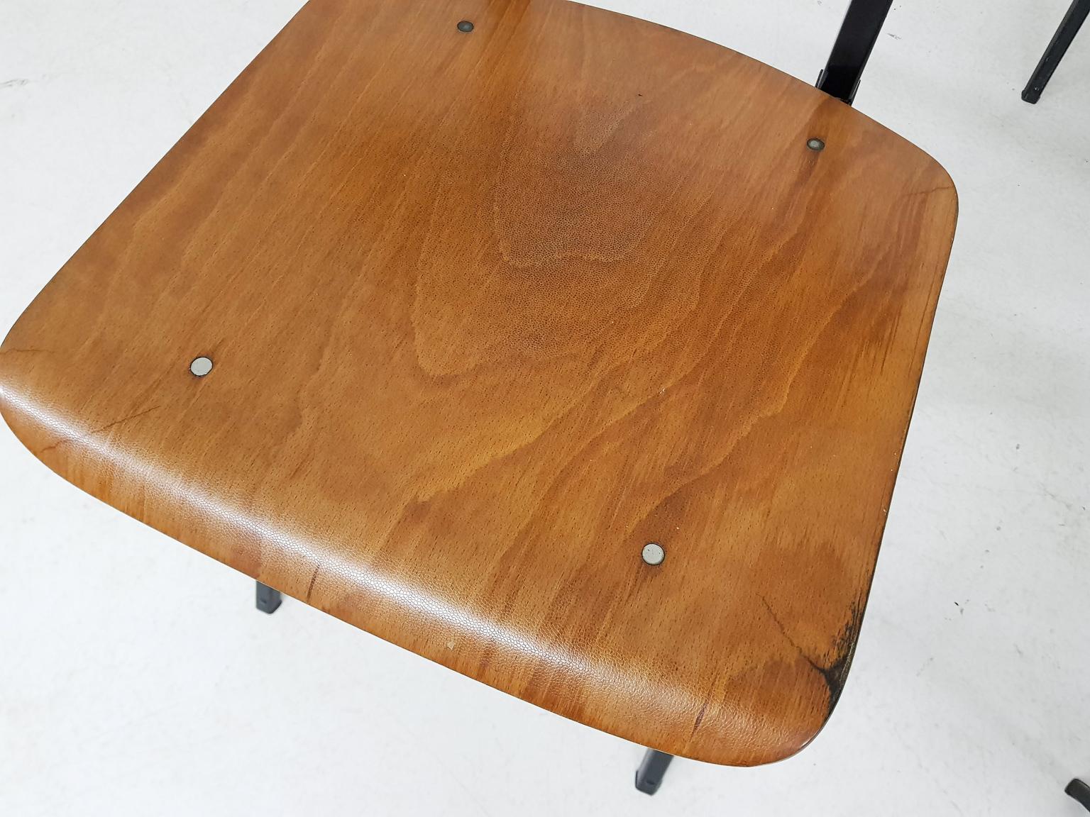 Set of 10 Galavanitas S16 Industrial Plywood School Chairs, Dutch Design, 1960s 1