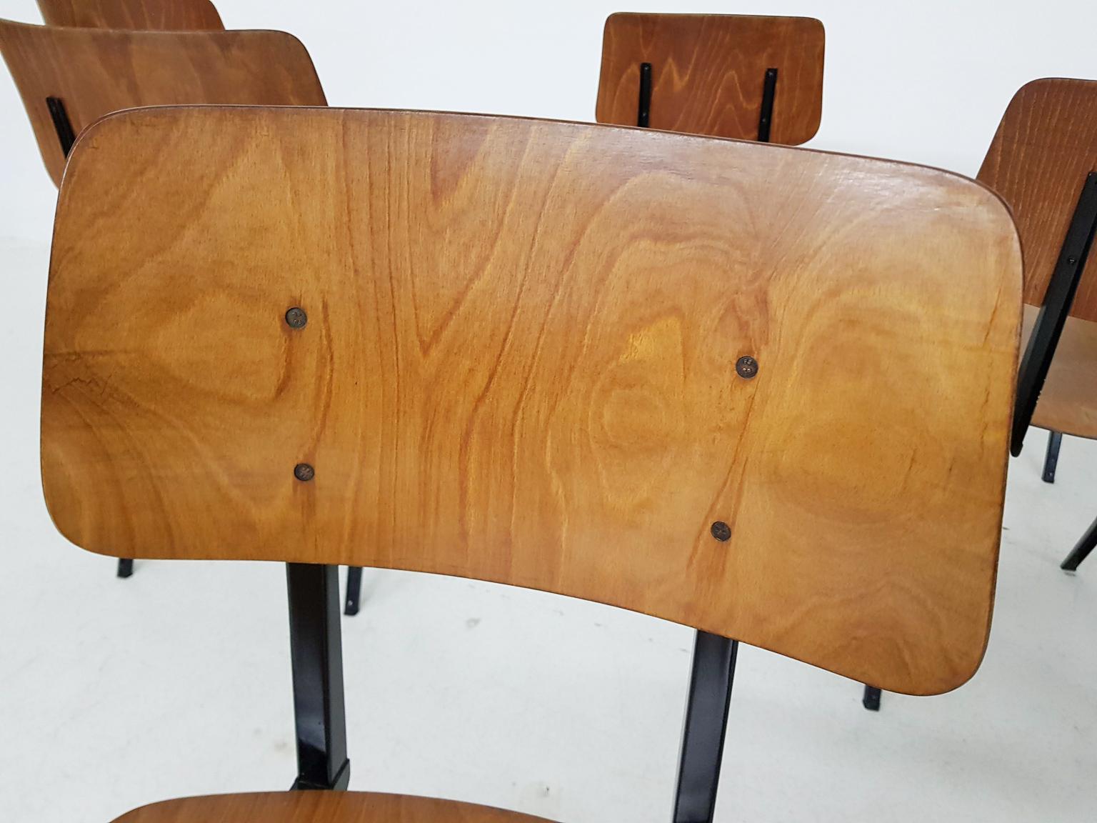 Set of 10 Galavanitas S16 Industrial Plywood School Chairs, Dutch Design, 1960s 2