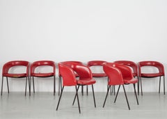 Set of 10 Gastone Rinaldi Armchairs with Original Red Sky Cover