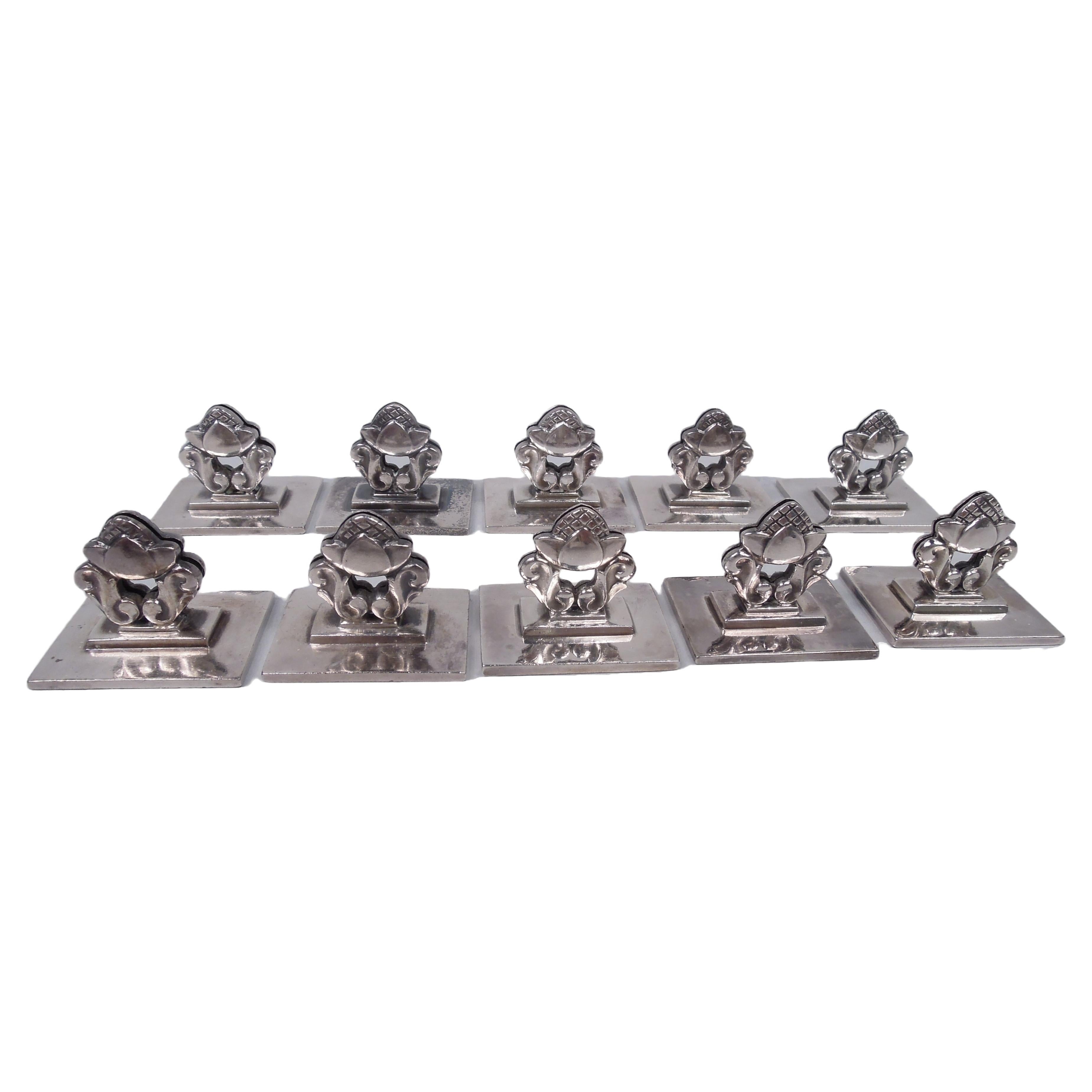 Set of 10 Georg Jensen Acorn Sterling Silver Place Card Holders For Sale