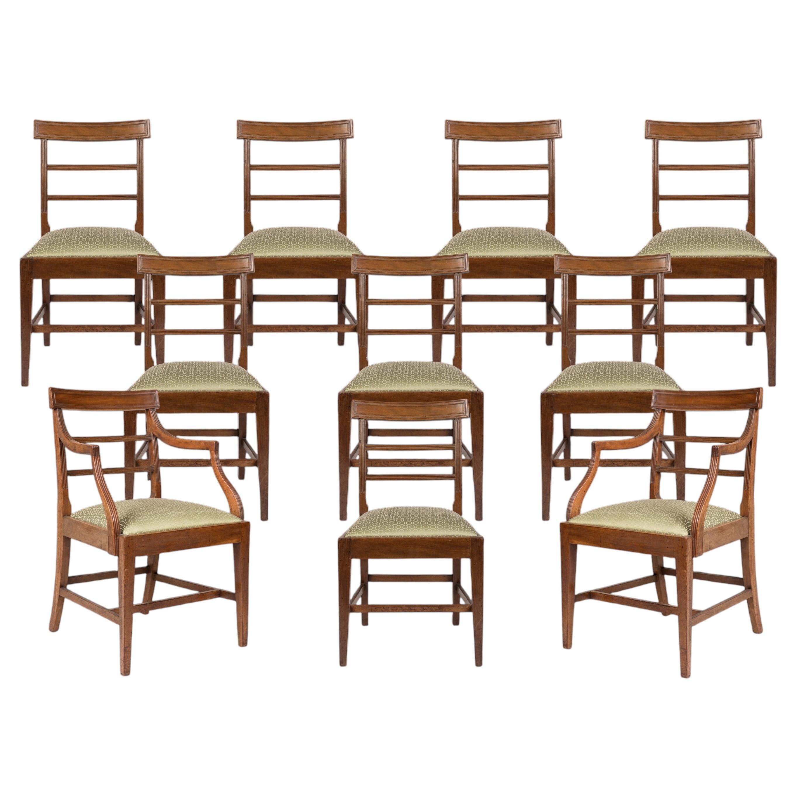 Set of 10 George III Mahogany Ladder Back Dining Chairs, Circa 1780