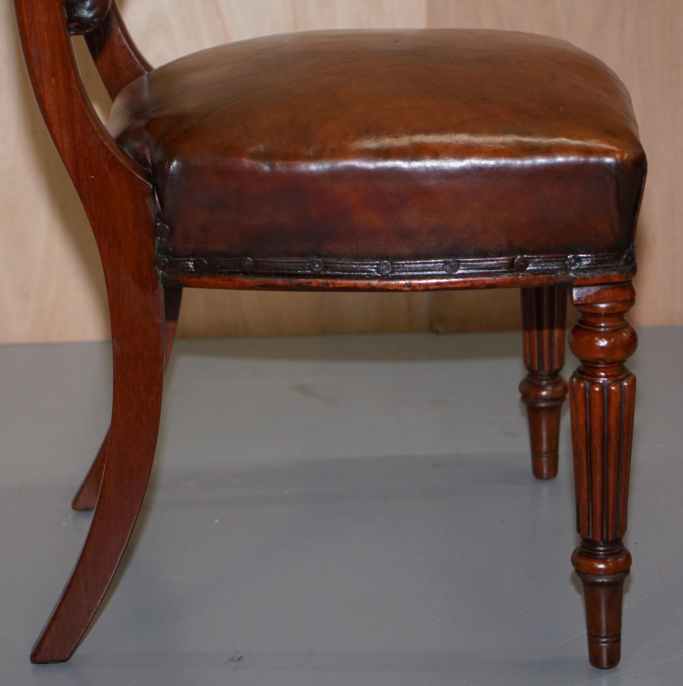Set of 10 Gillows of Lancaster Regency Dining Chairs Brown Chesterfield Leather 1