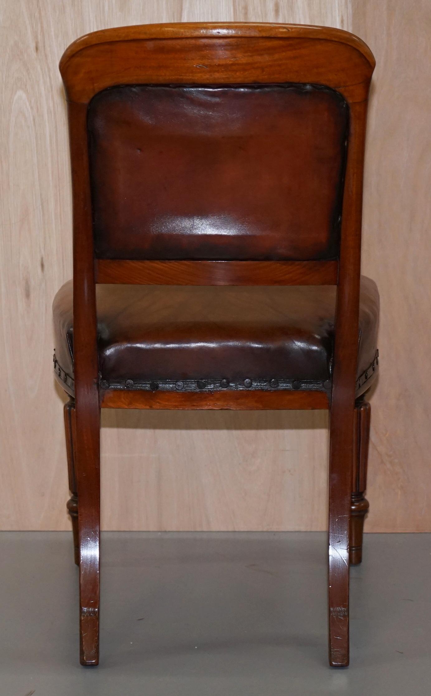Set of 10 Gillows of Lancaster Regency Dining Chairs Brown Chesterfield Leather 5