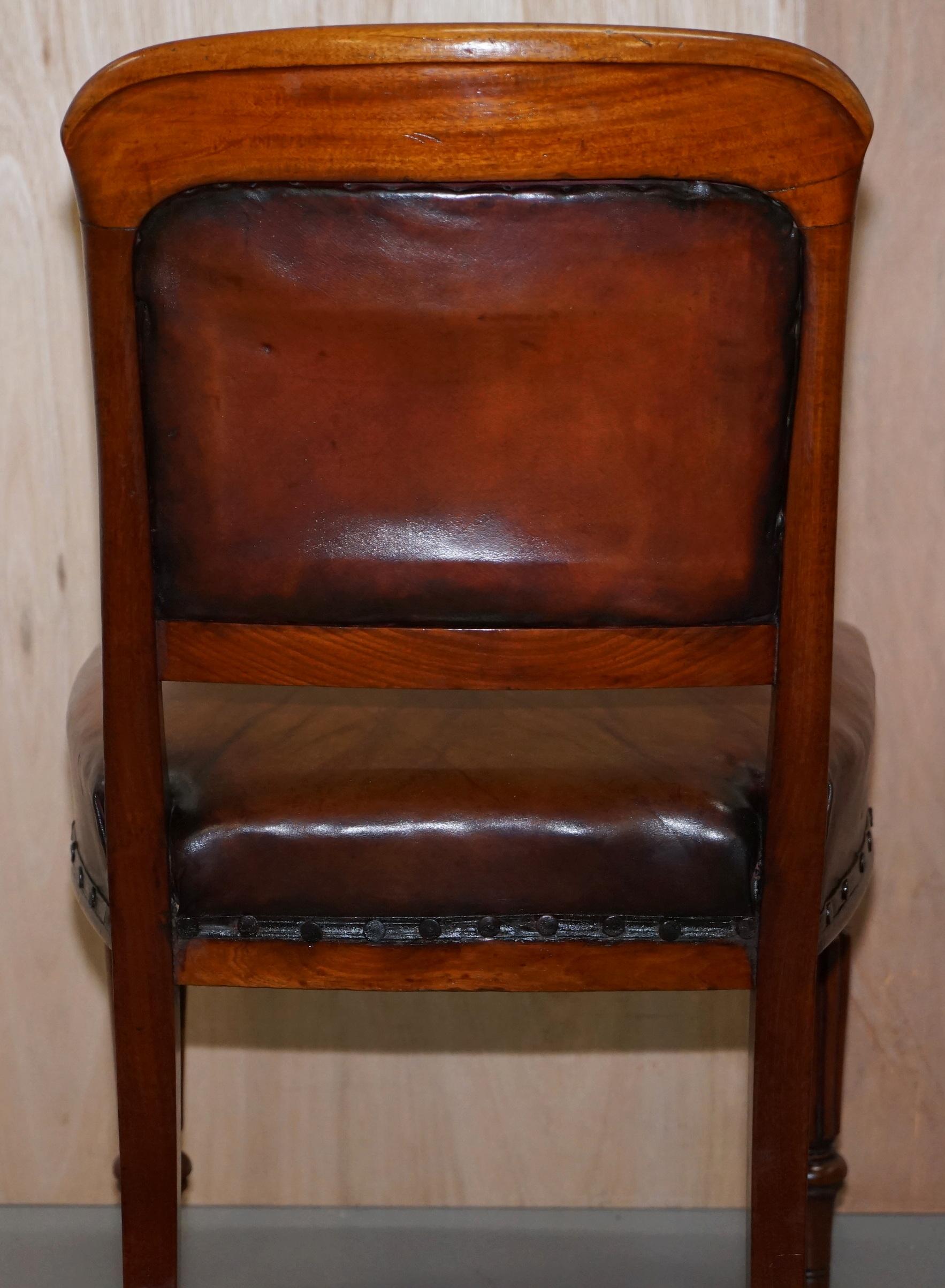 Set of 10 Gillows of Lancaster Regency Dining Chairs Brown Chesterfield Leather 6