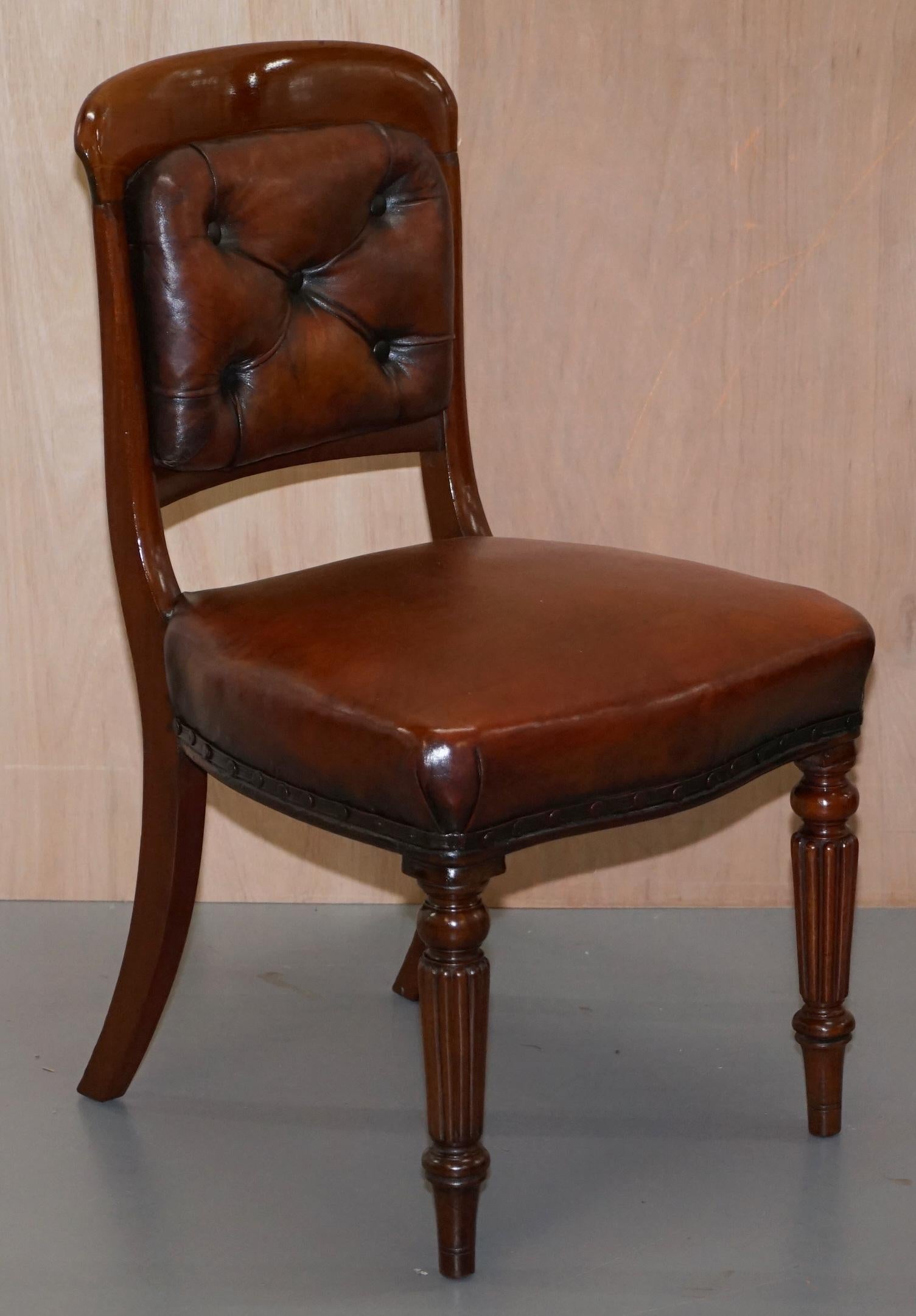 Set of 10 Gillows of Lancaster Regency Dining Chairs Brown Chesterfield Leather 8