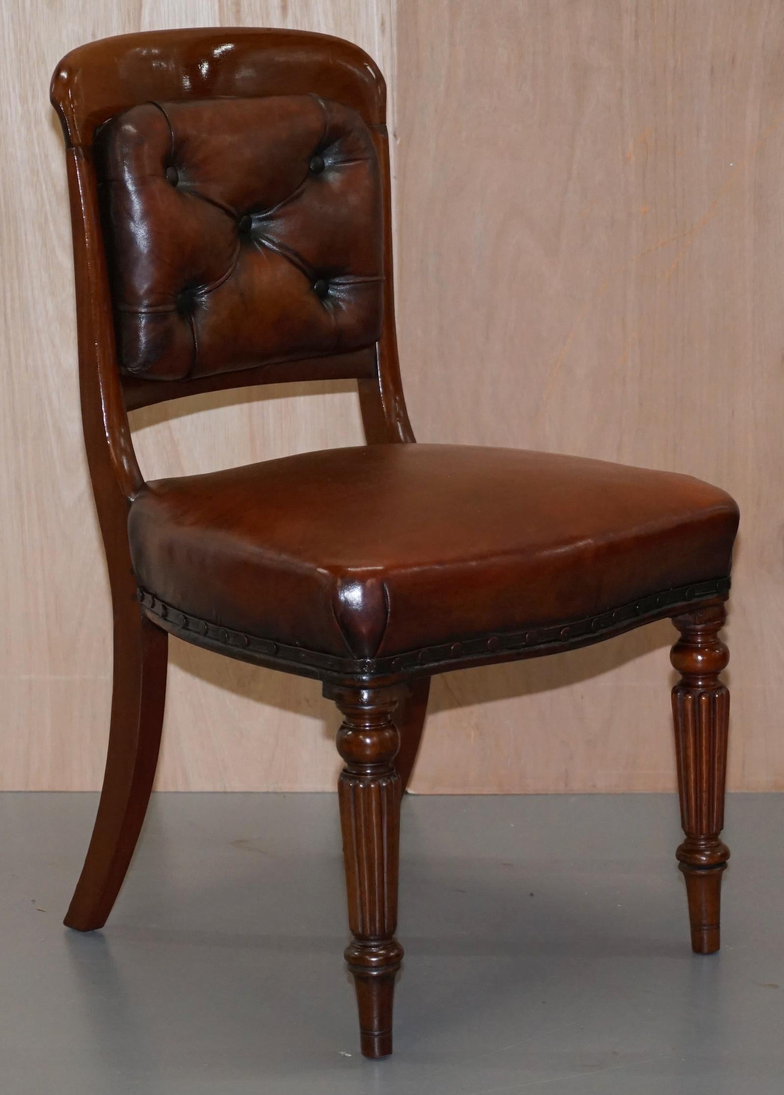 Set of 10 Gillows of Lancaster Regency Dining Chairs Brown Chesterfield Leather 9