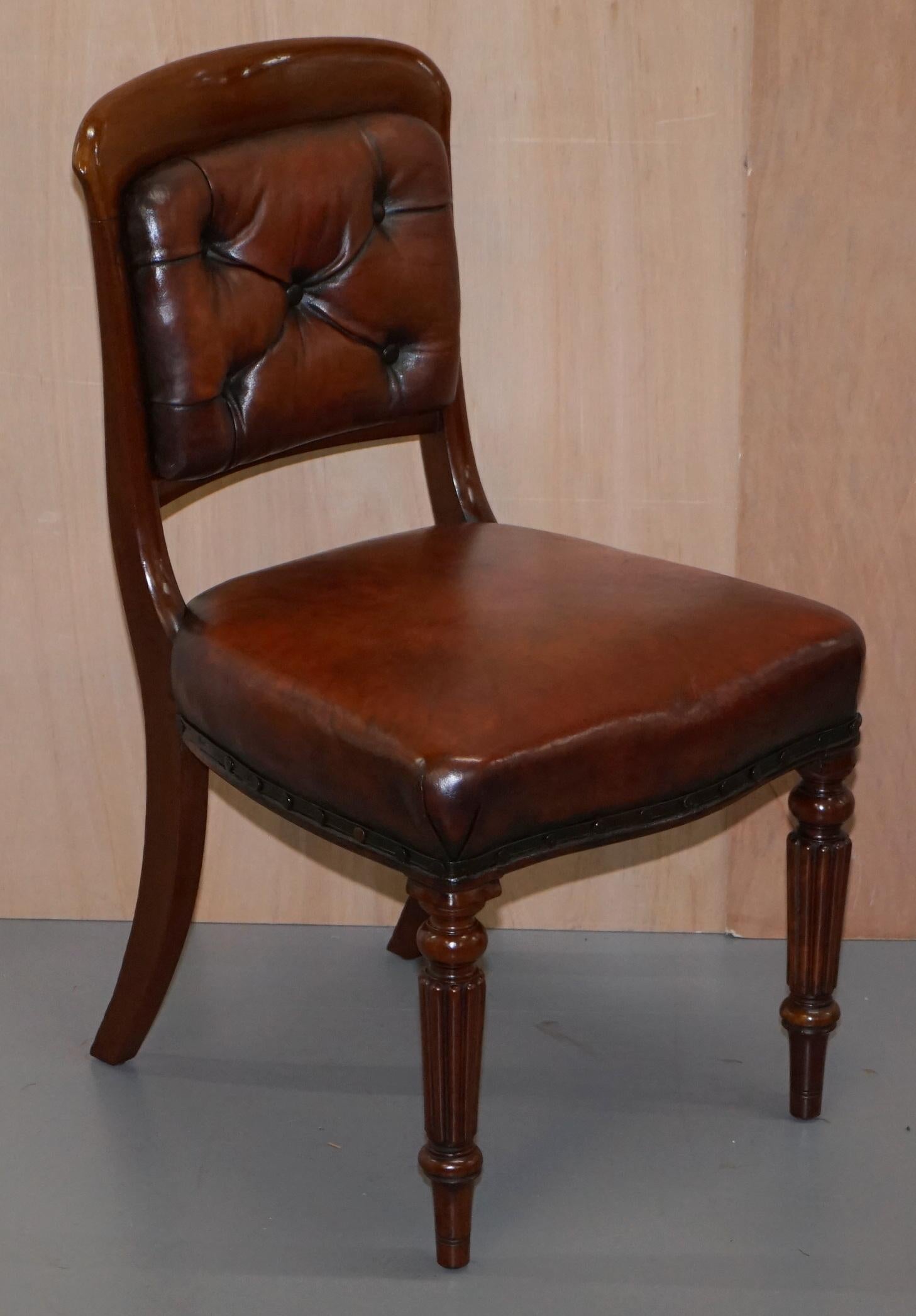 Set of 10 Gillows of Lancaster Regency Dining Chairs Brown Chesterfield Leather 10