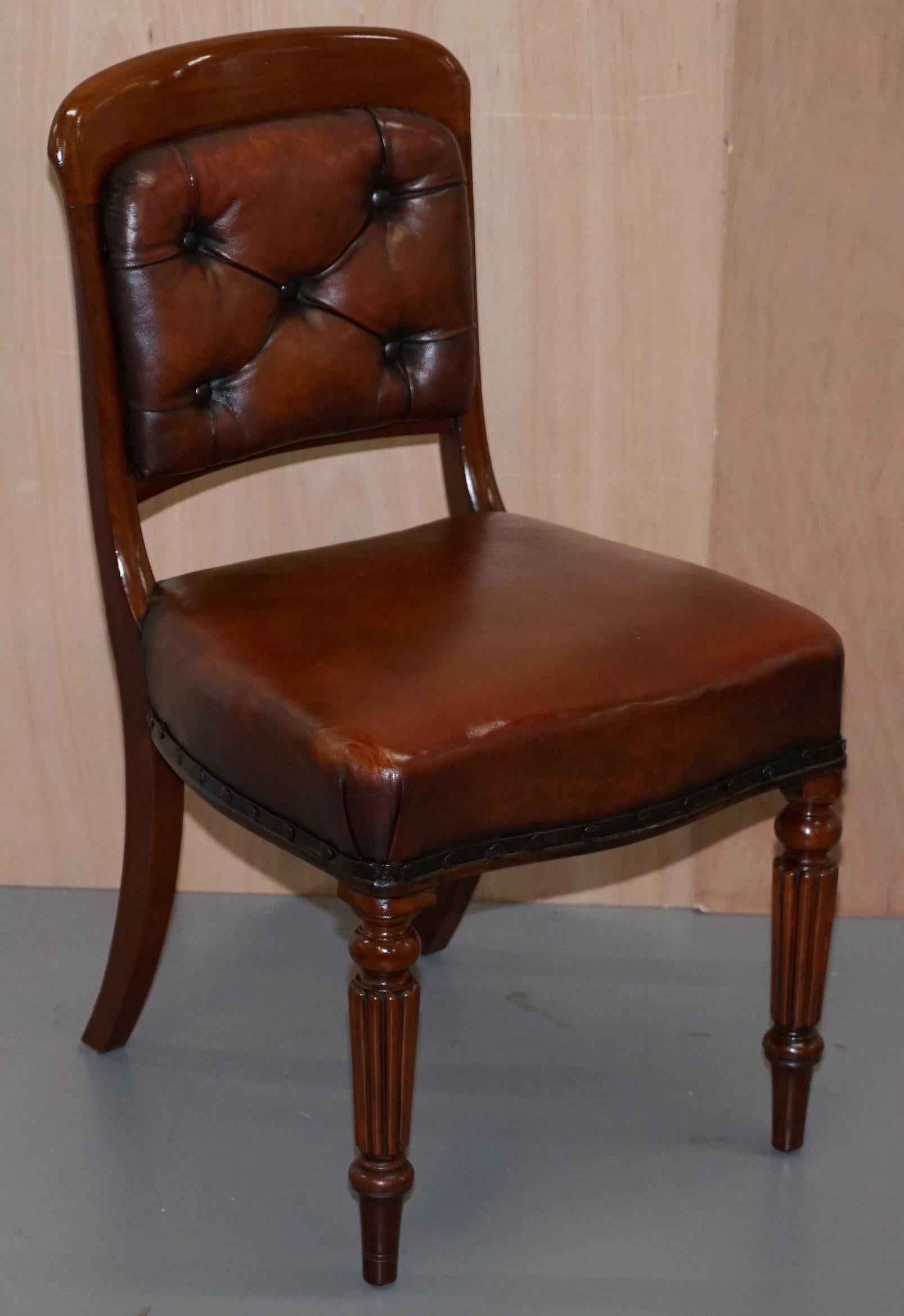 Set of 10 Gillows of Lancaster Regency Dining Chairs Brown Chesterfield Leather 11