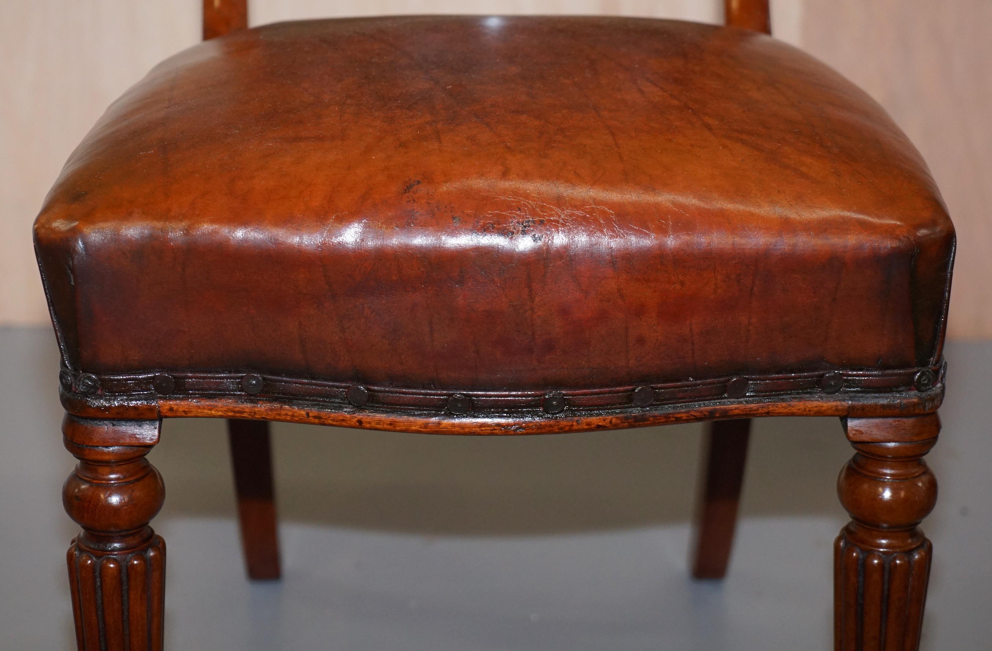 Set of 10 Gillows of Lancaster Regency Dining Chairs Brown Chesterfield Leather In Good Condition In West Sussex, Pulborough