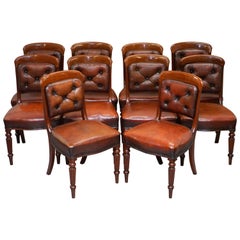 Set of 10 Gillows of Lancaster Regency Dining Chairs Brown Chesterfield Leather