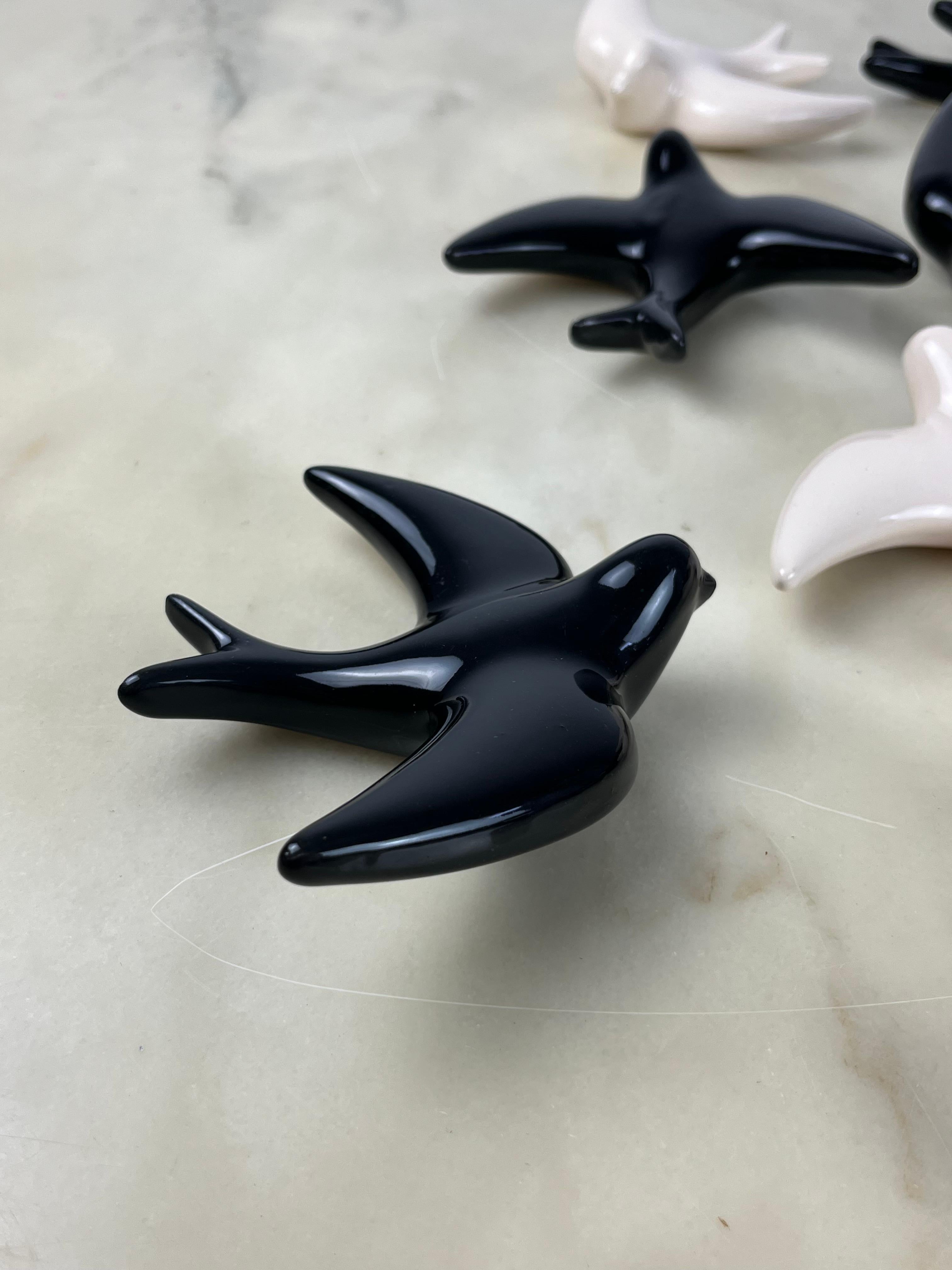 Italian Set of 10 Glazed Ceramic Swallows, Italy, 1960s
