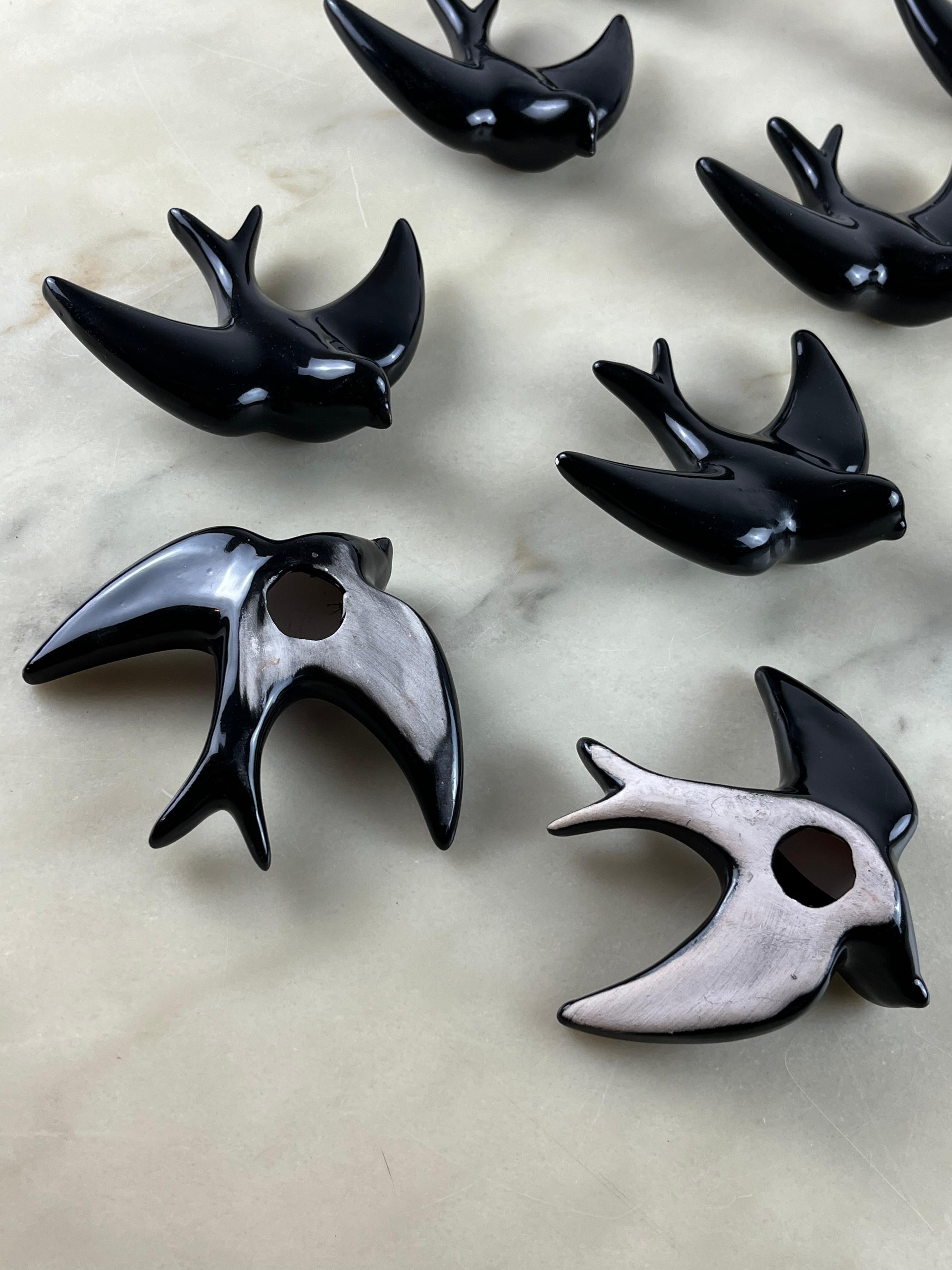 Other Set of 10 Glazed Ceramic Swallows, Italy, 1960s For Sale