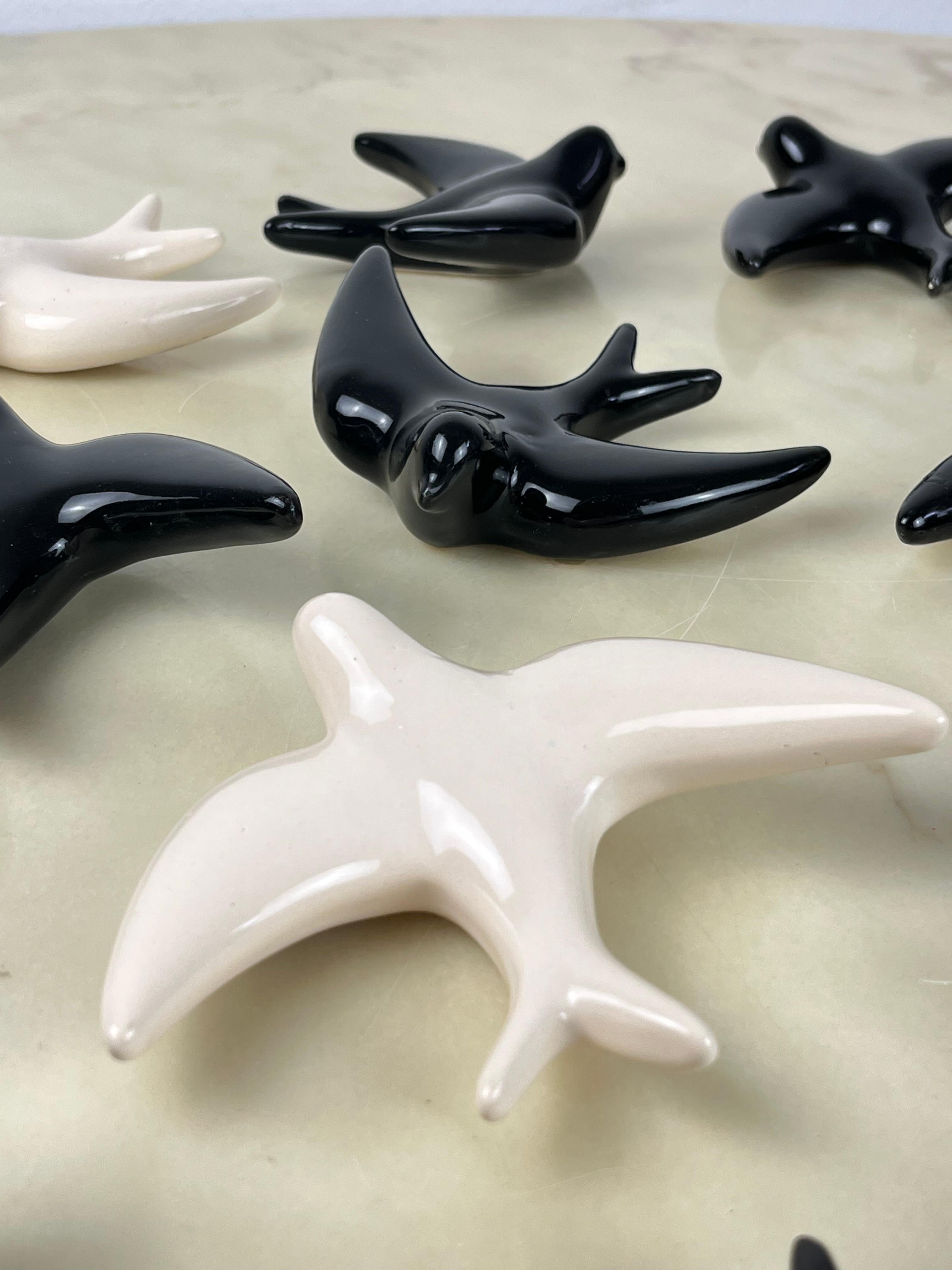 Mid-20th Century Set of 10 Glazed Ceramic Swallows, Italy, 1960s