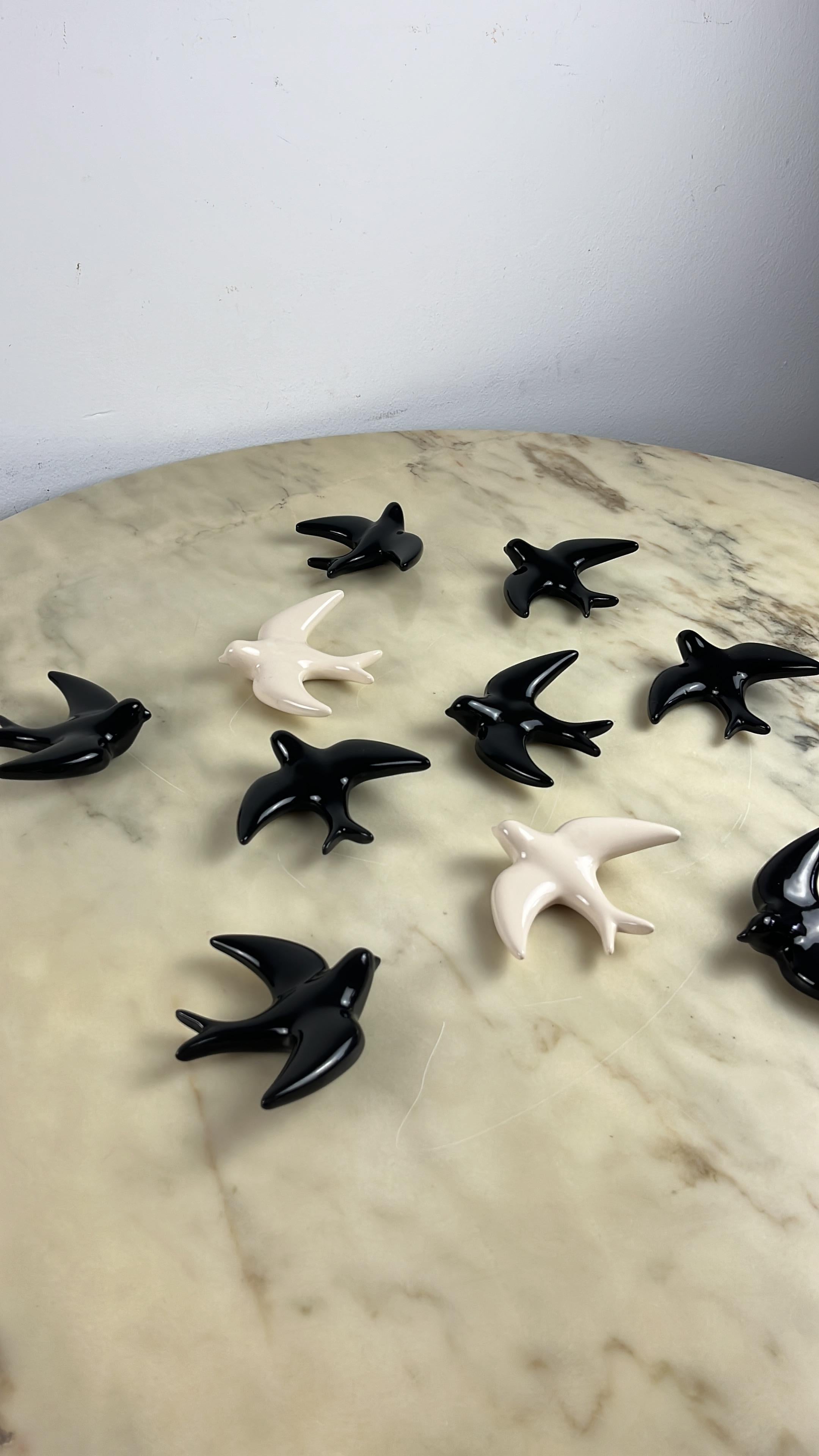 Set of 10 Glazed Ceramic Swallows, Italy, 1960s 1