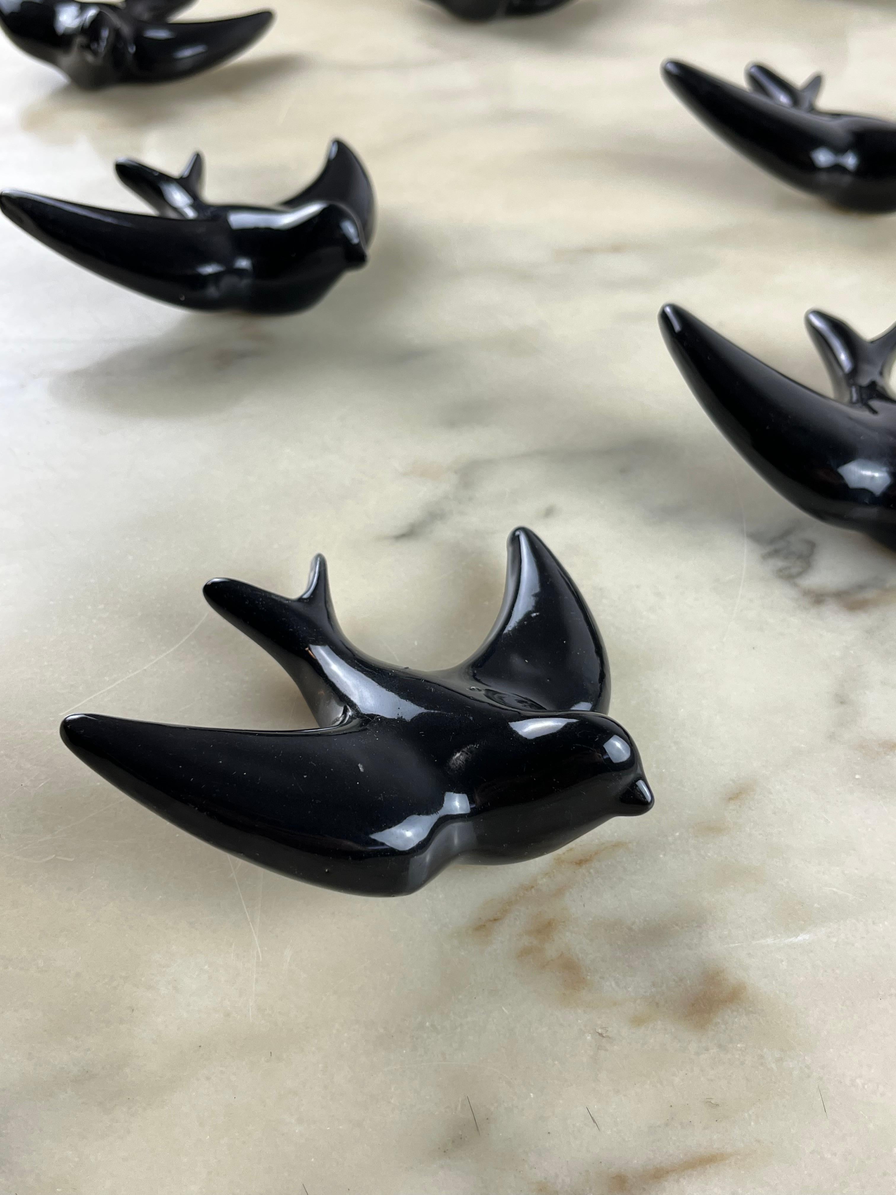 Mid-20th Century Set of 10 Glazed Ceramic Swallows, Italy, 1960s For Sale