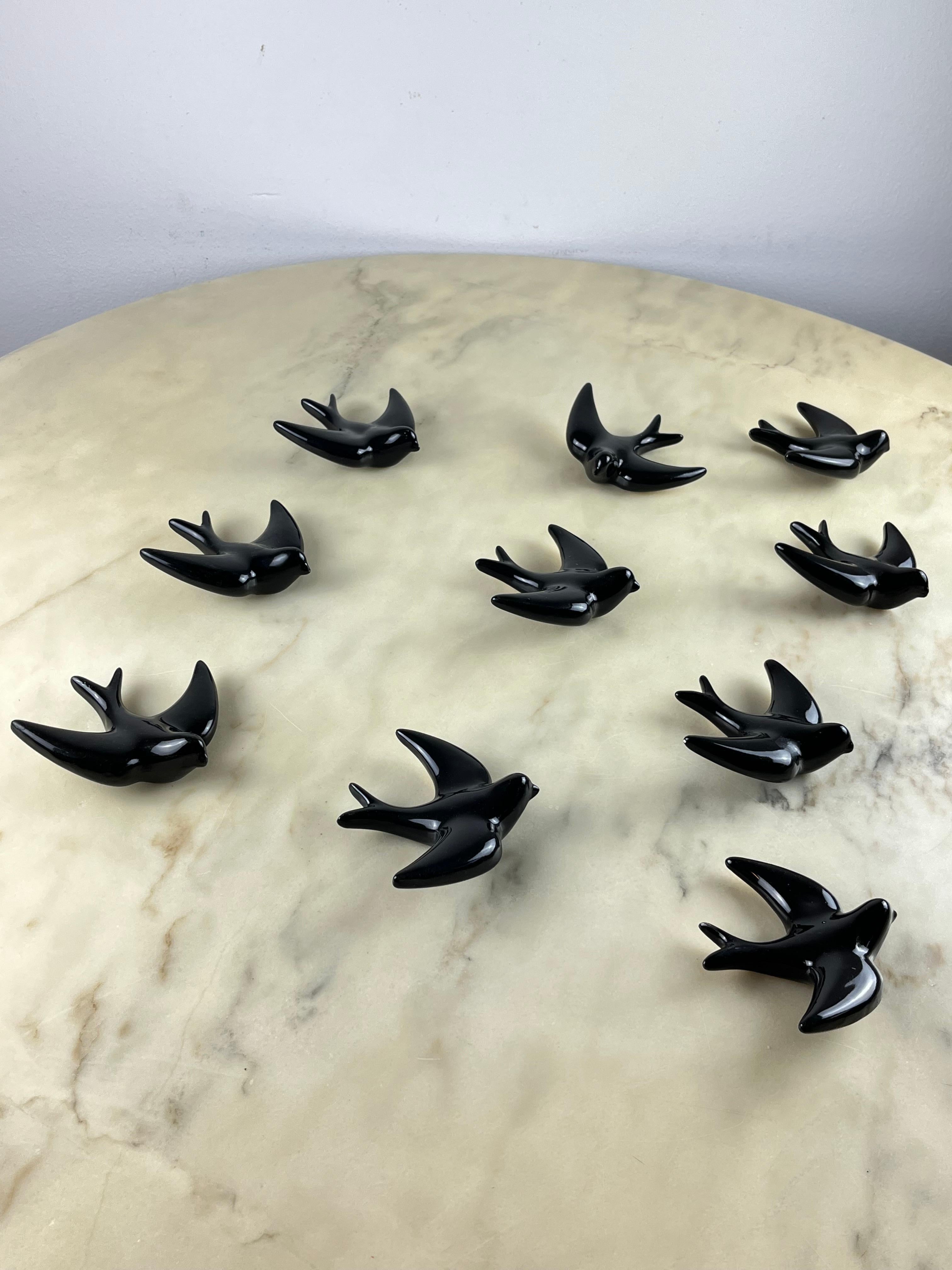 Set of 10 Glazed Ceramic Swallows, Italy, 1960s For Sale 2