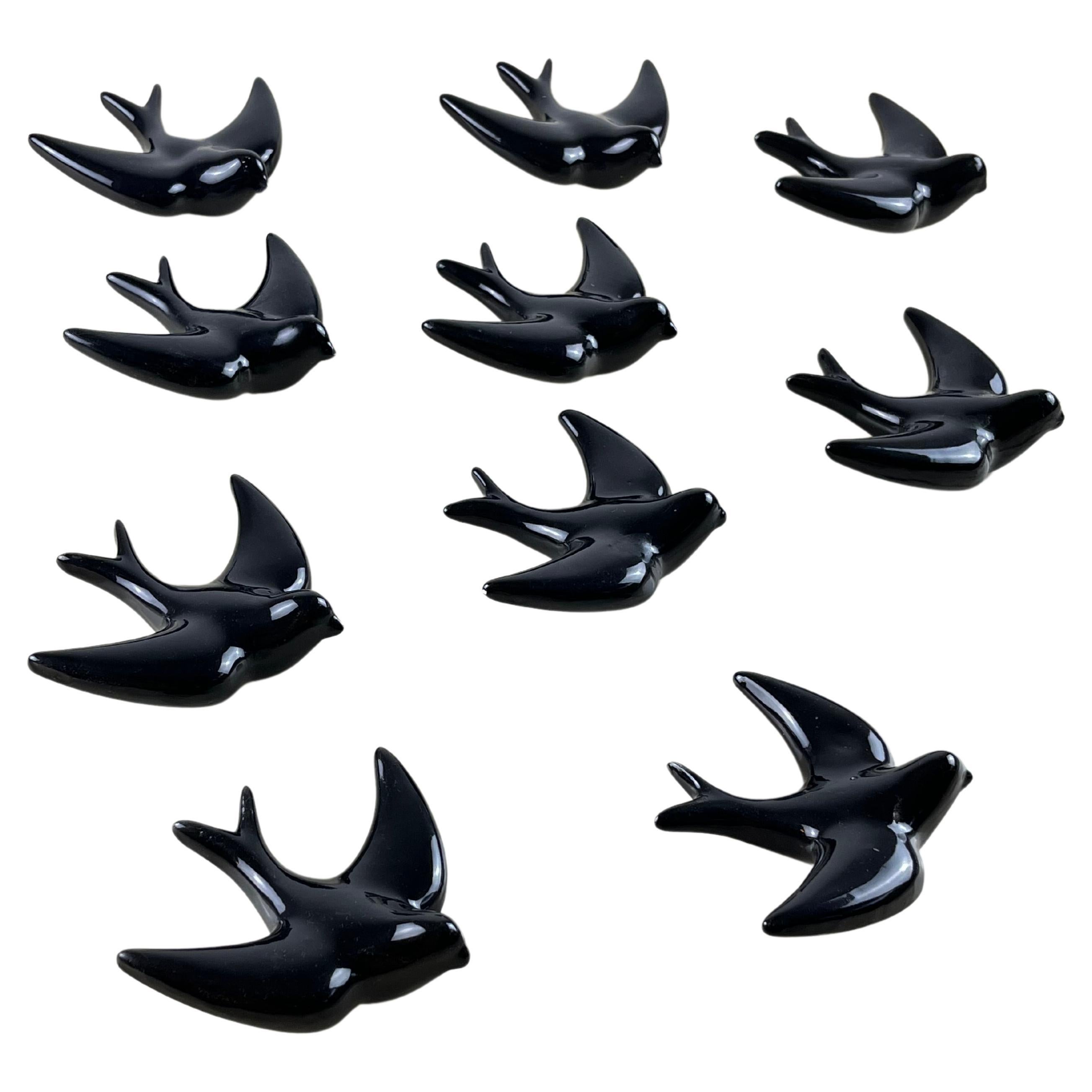 Set of 10 Glazed Ceramic Swallows, Italy, 1960s For Sale