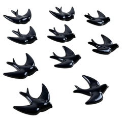 Set of 10 Glazed Ceramic Swallows, Italy, 1960s