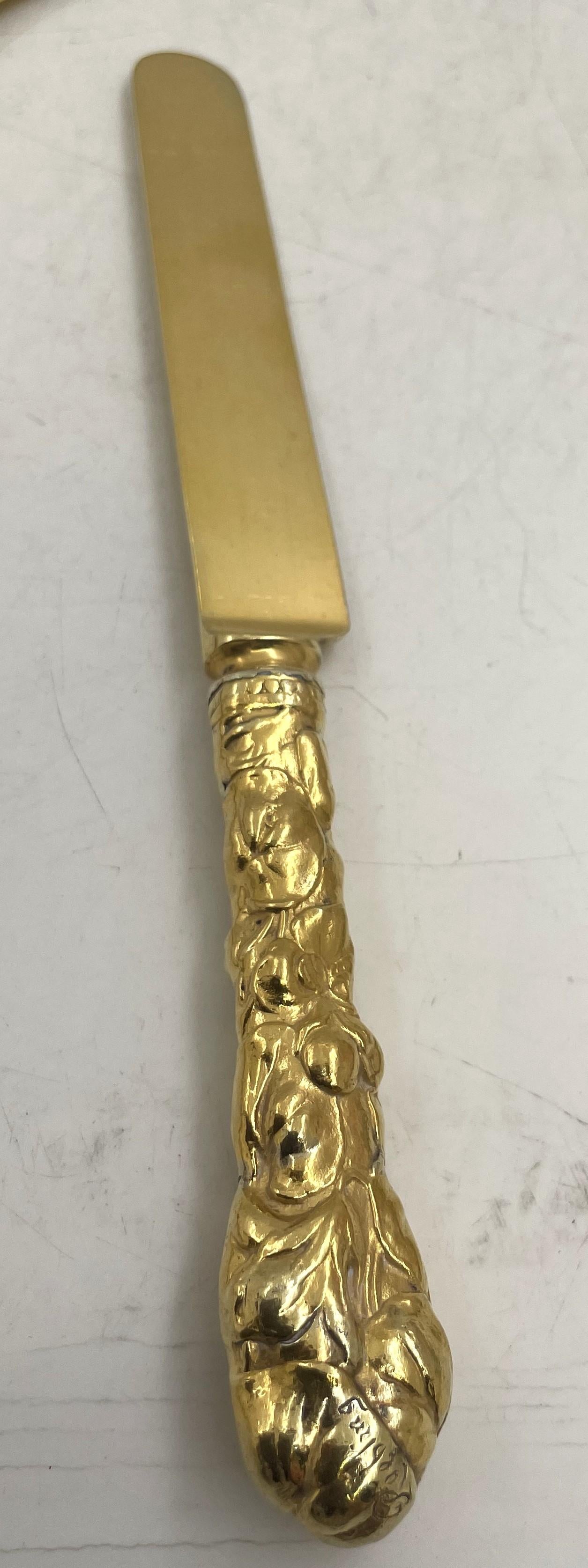 American Set of 10 Gorham Gilt Sterling Silver Luncheon Knives in Violet Pattern Roebling For Sale