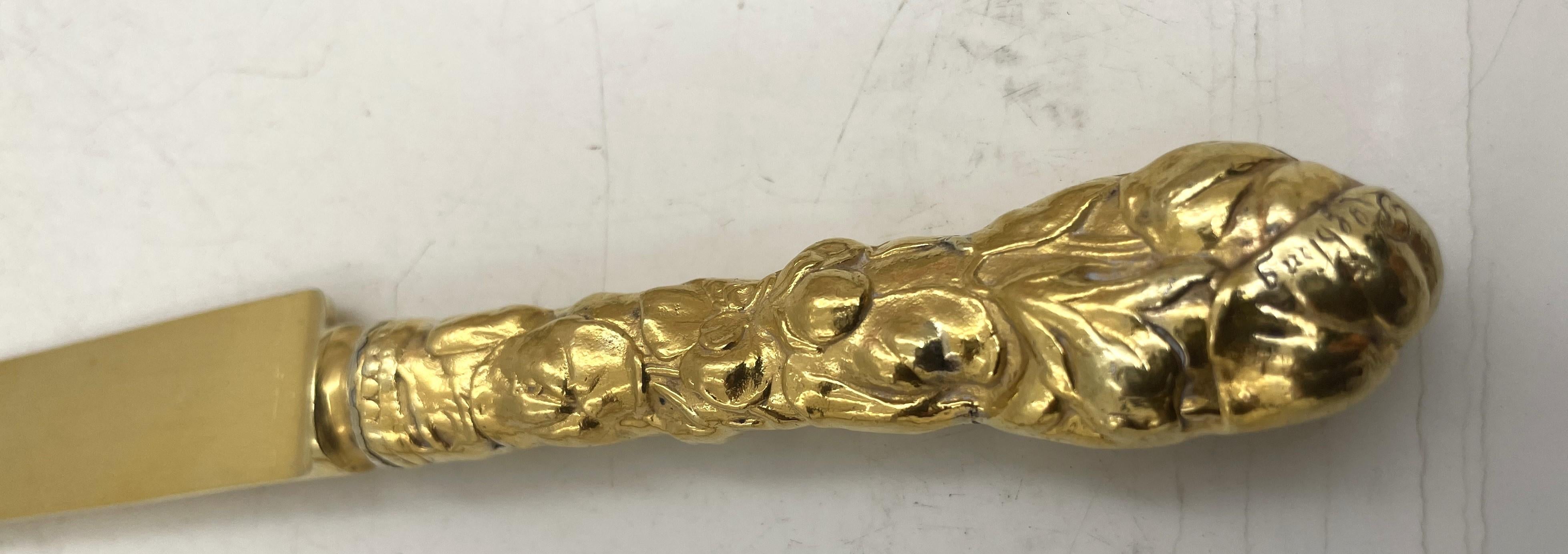Set of 10 Gorham Gilt Sterling Silver Luncheon Knives in Violet Pattern Roebling In Good Condition For Sale In New York, NY