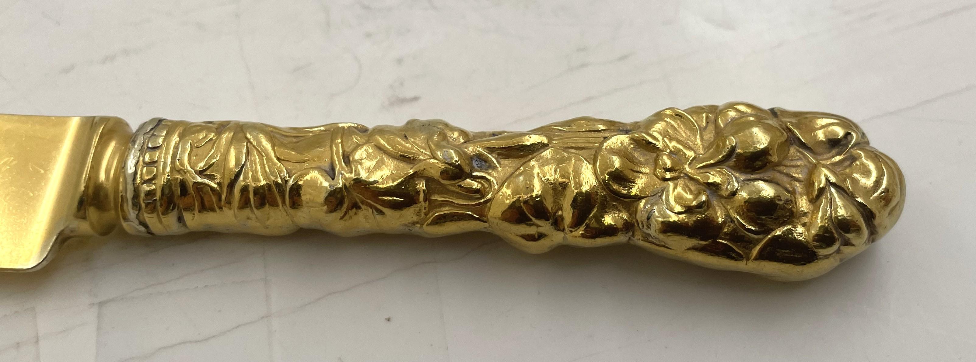 19th Century Set of 10 Gorham Gilt Sterling Silver Luncheon Knives in Violet Pattern Roebling For Sale