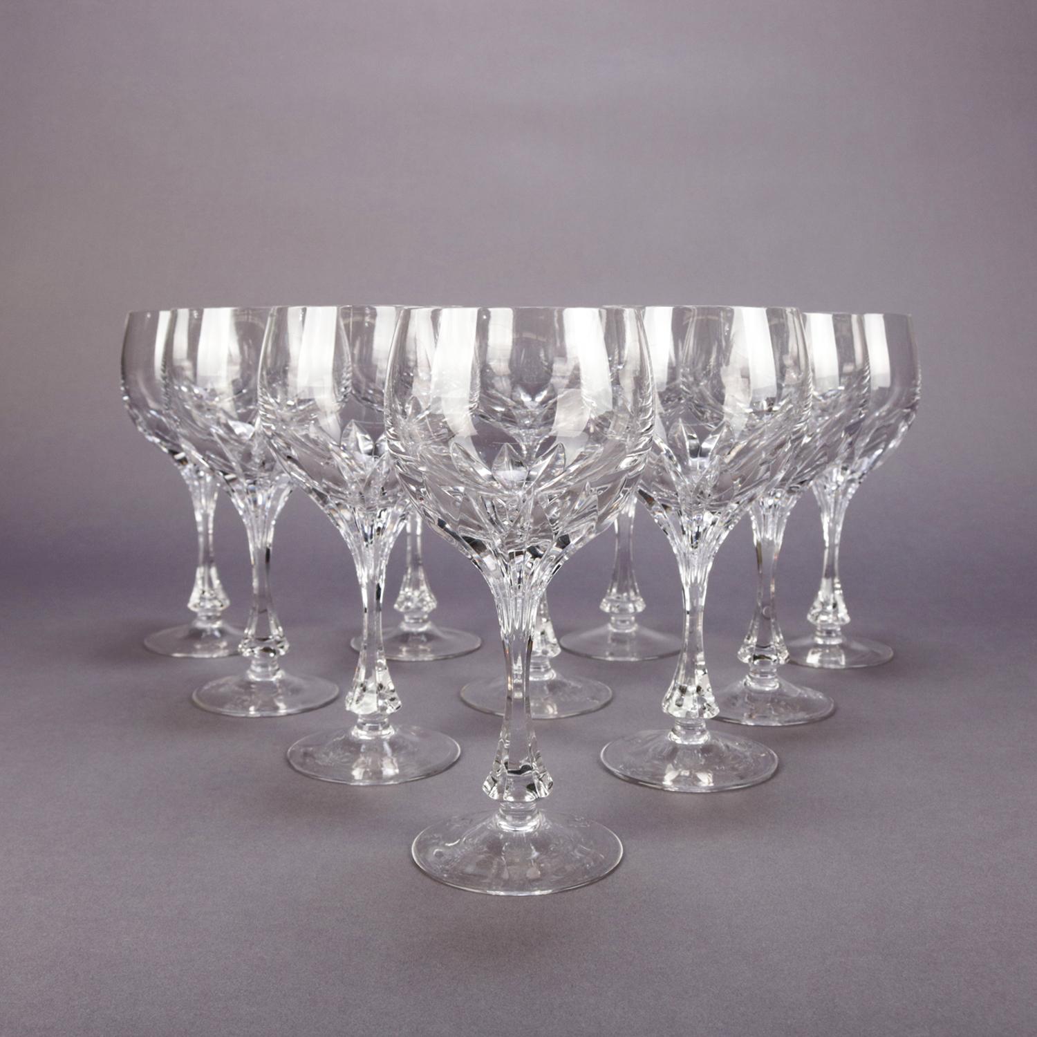 American Set of 10 Gorham Isabella Cut Crystal Burgundy Wine Goblets, circa 1950