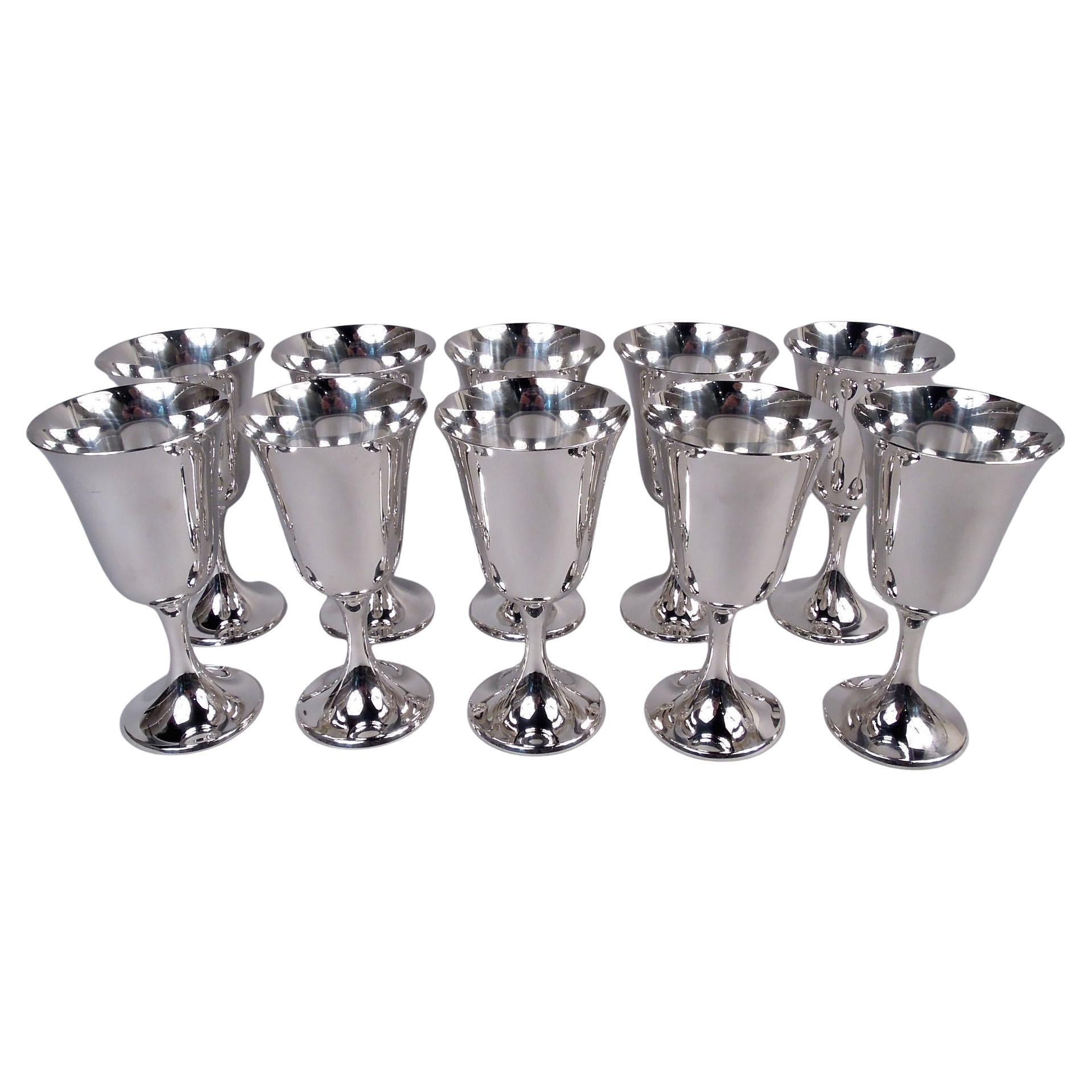 Set of 10 Gorham Sterling Silver Goblets in 272 Puritan Pattern