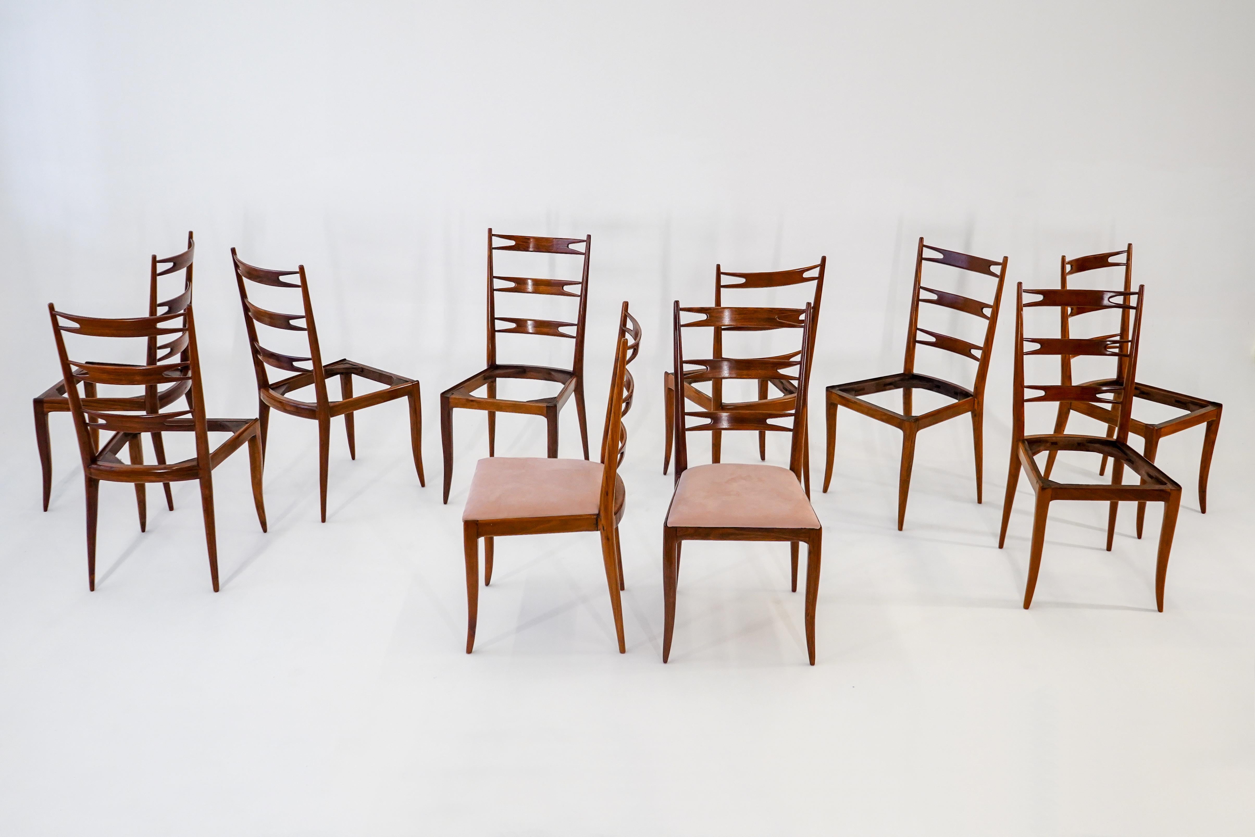 Mid-20th Century Set of 10 “Gravata” Dining Chairs in Caviuna wood by Giuseppe Scapinelli Brazil For Sale