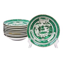 Set of Ten Green Chinese Export Low Bowls