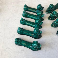 Set of 10 Green Majolica Poodle Knife Rests Vallauris, circa 1950