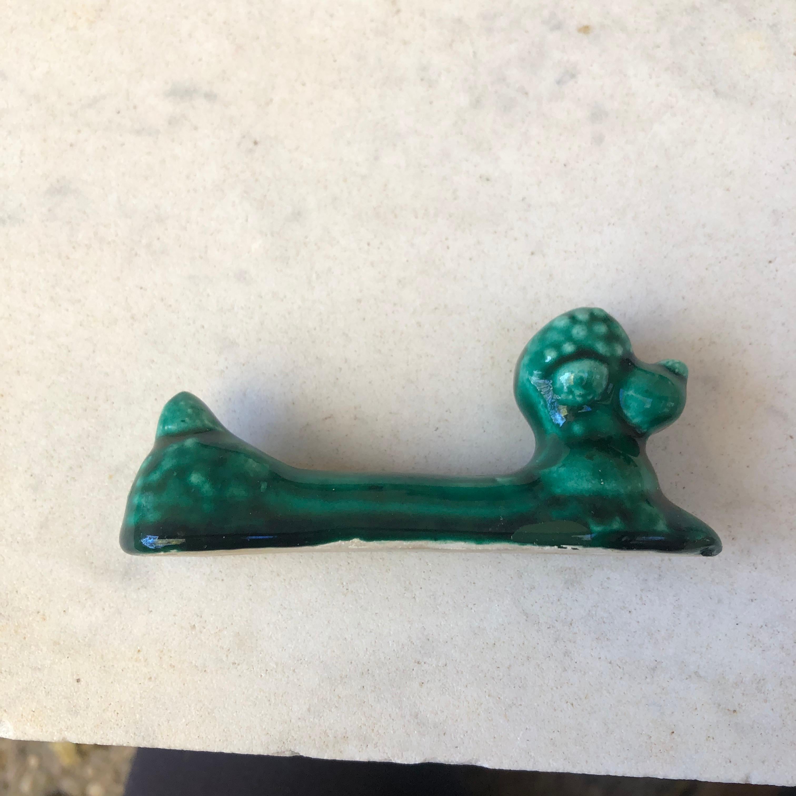 Mid-Century Modern Set of 10 Green Majolica Poodle Knife Rests Vallauris, circa 1950 For Sale